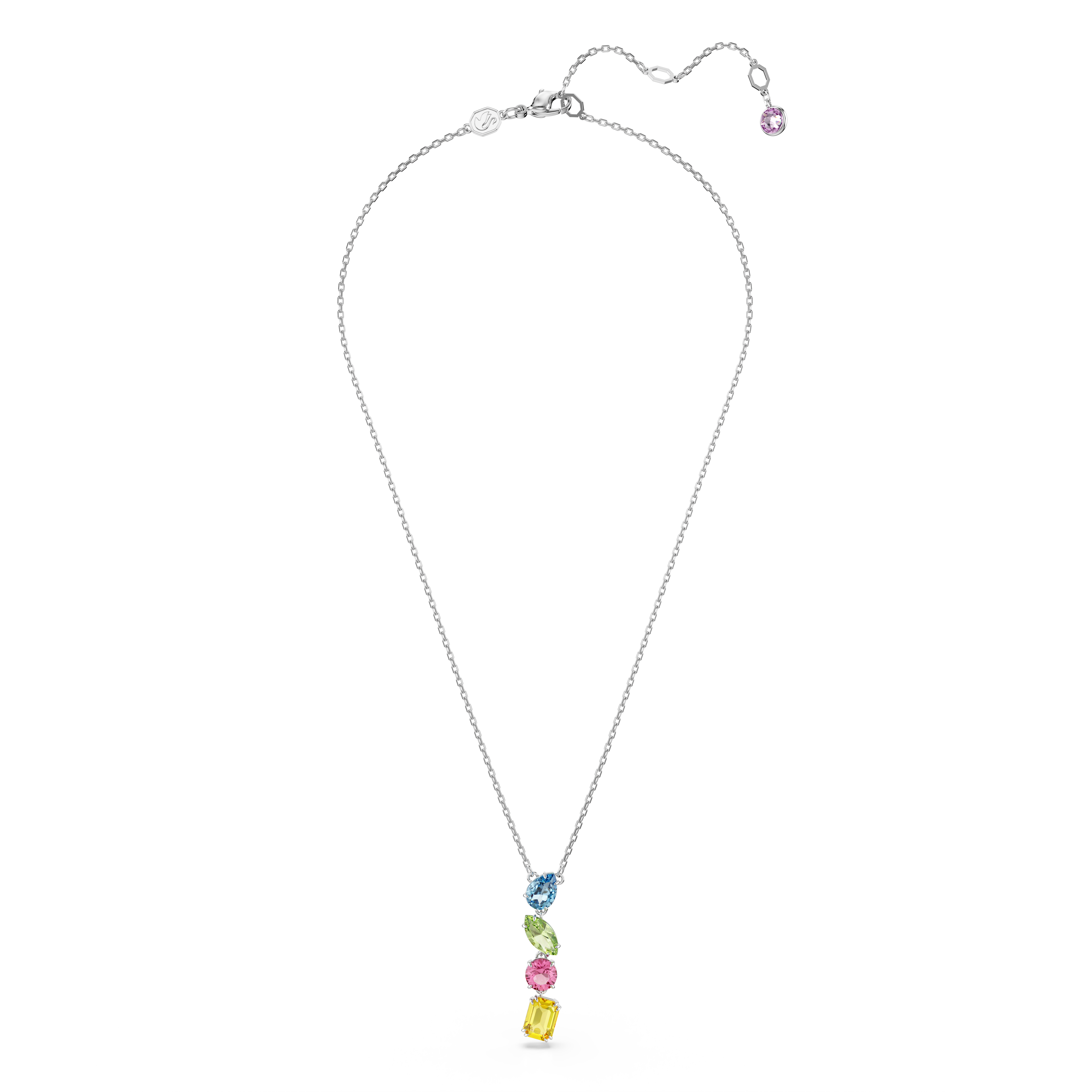 Swarovski Gema Y pendant, Mixed cuts, Multicolored, Rhodium plated 5692421