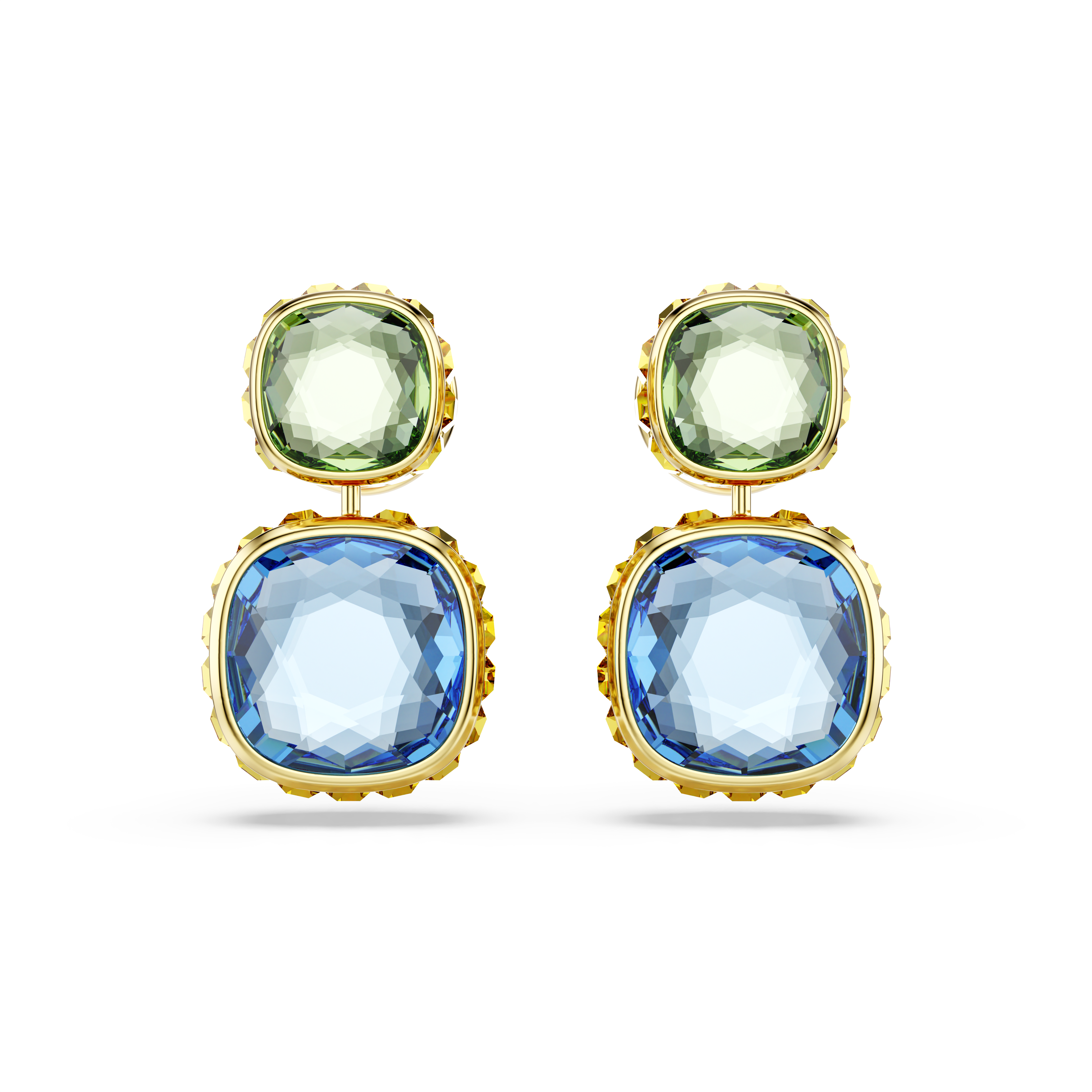 Swarovski Chroma drop earrings, Cushion cut, Multicolored, Gold-tone plated 5692492