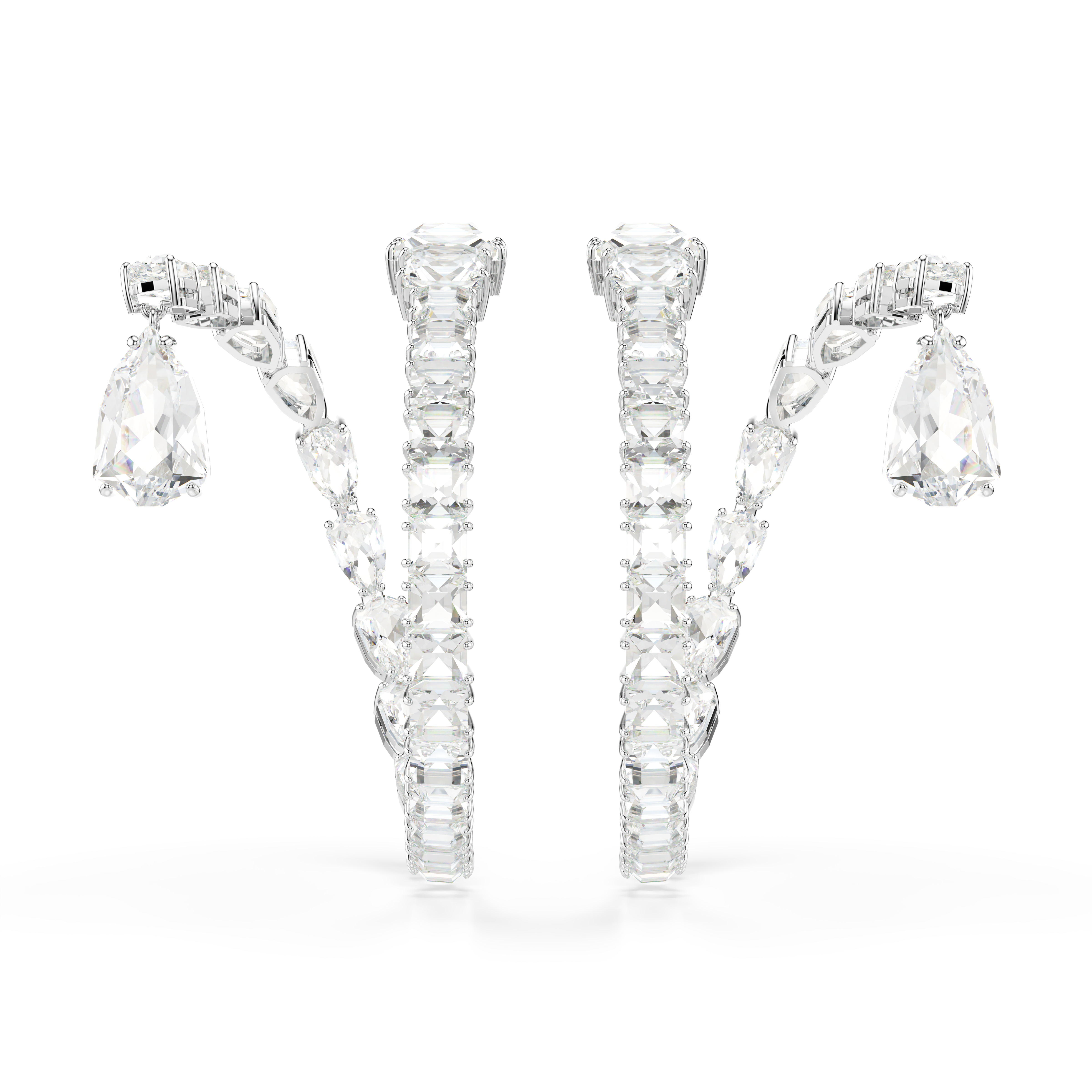 Swarovski Matrix hoop earrings, Mixed cuts, White, Rhodium plated 5692524