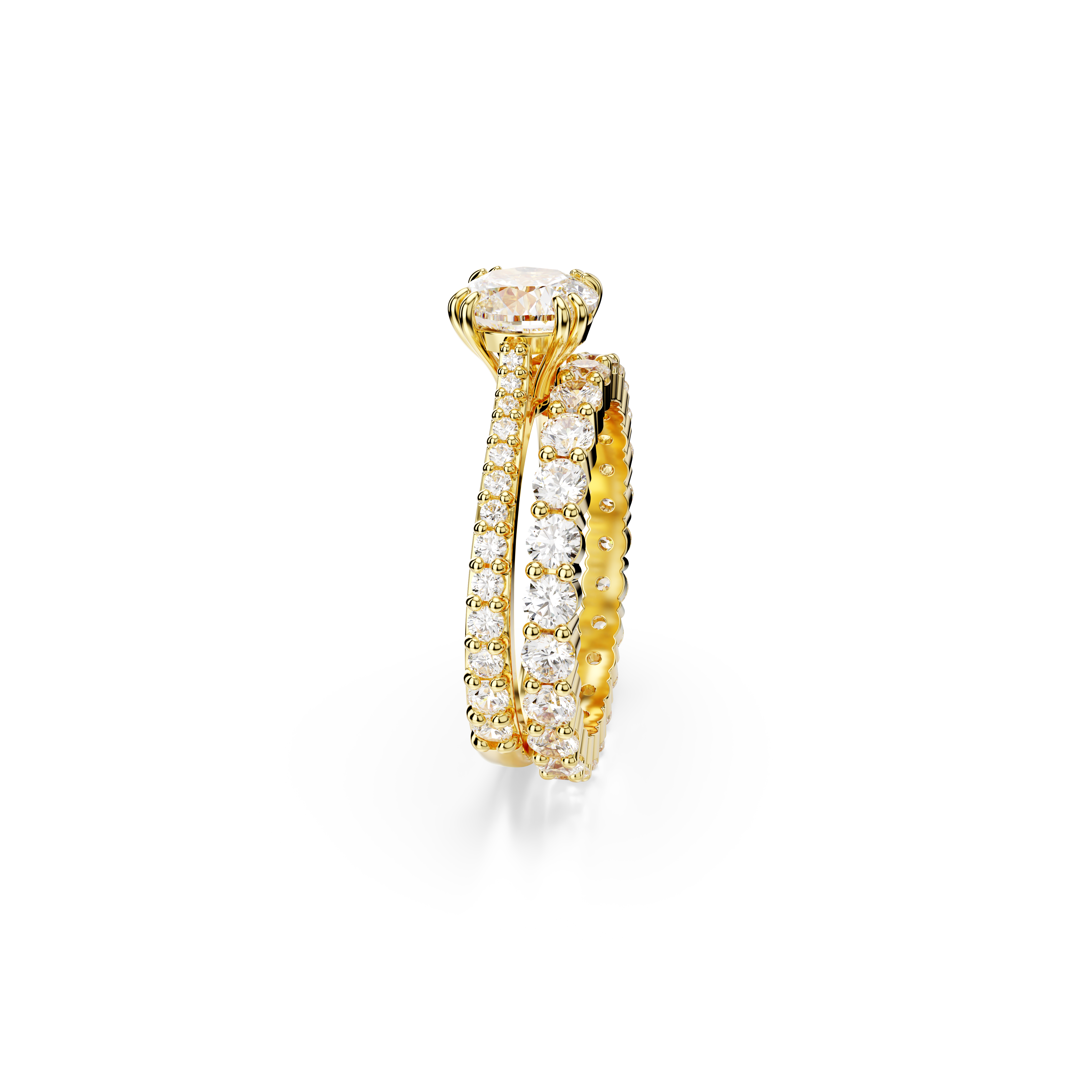 Swarovski Stilla ring, Set (2), Round cut, White, Gold-tone plated 5693507