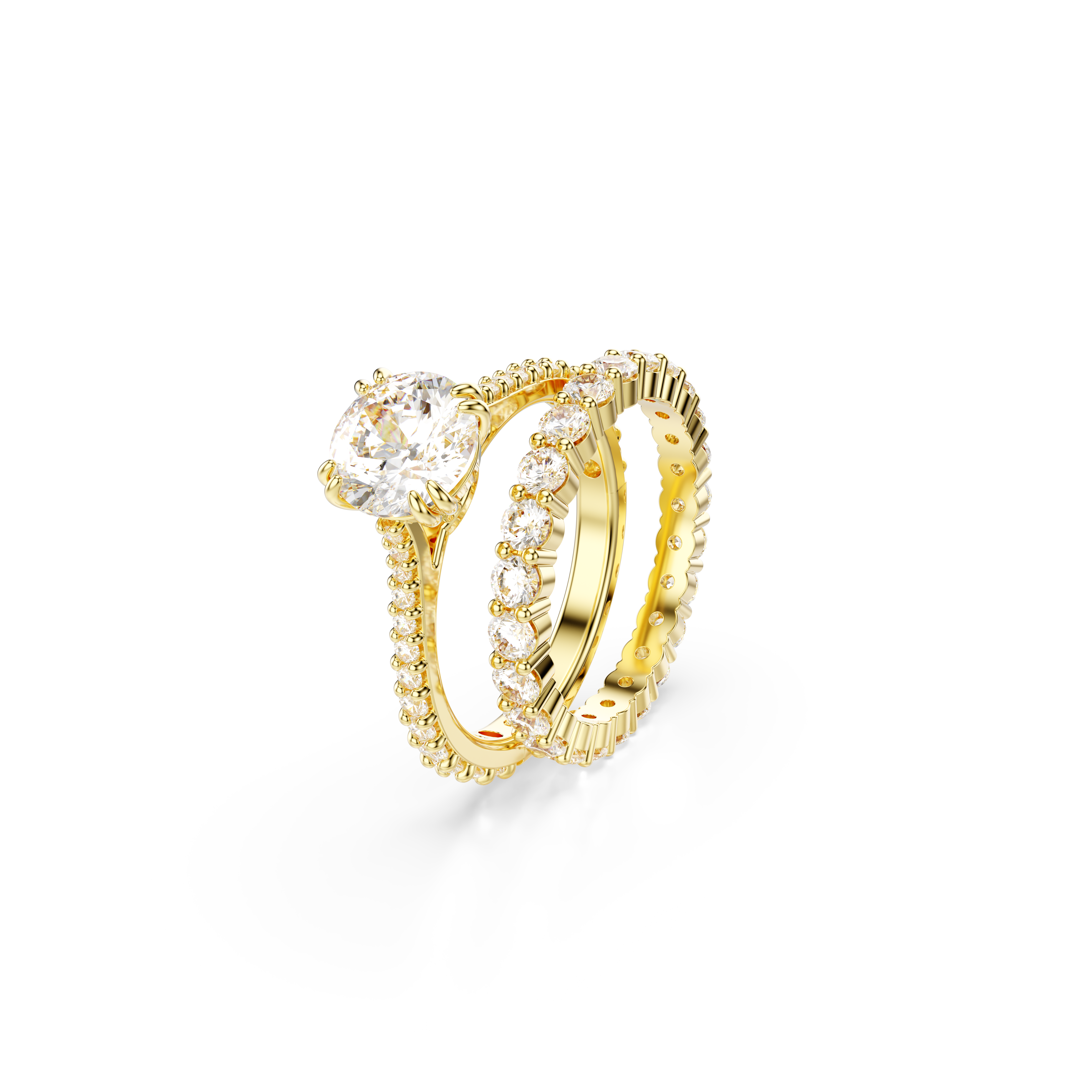 Swarovski Stilla ring, Set (2), Round cut, White, Gold-tone plated 5693510