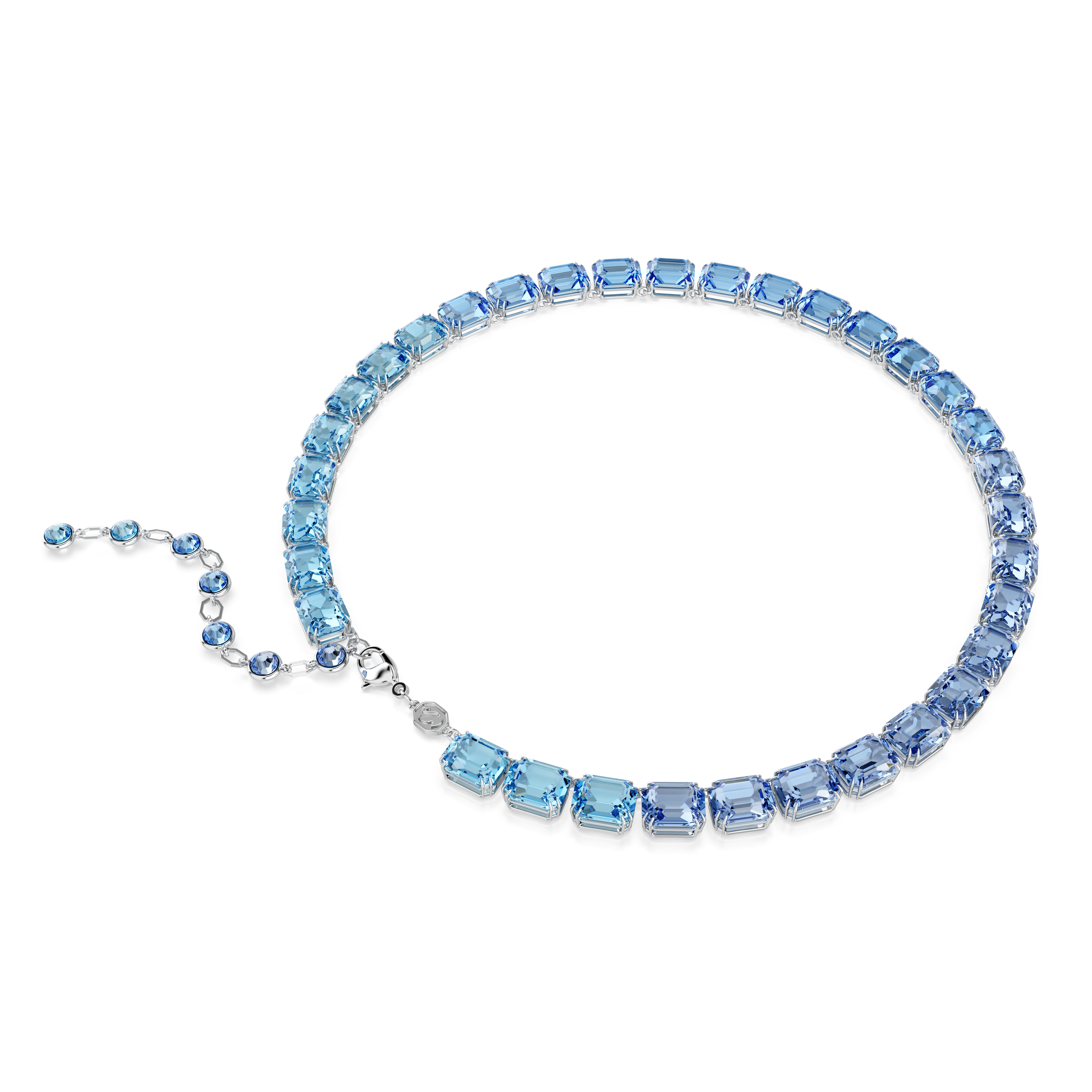 Swarovski Millenia necklace, Octagon cut, Color gradient, Blue, Rhodium plated 5694136