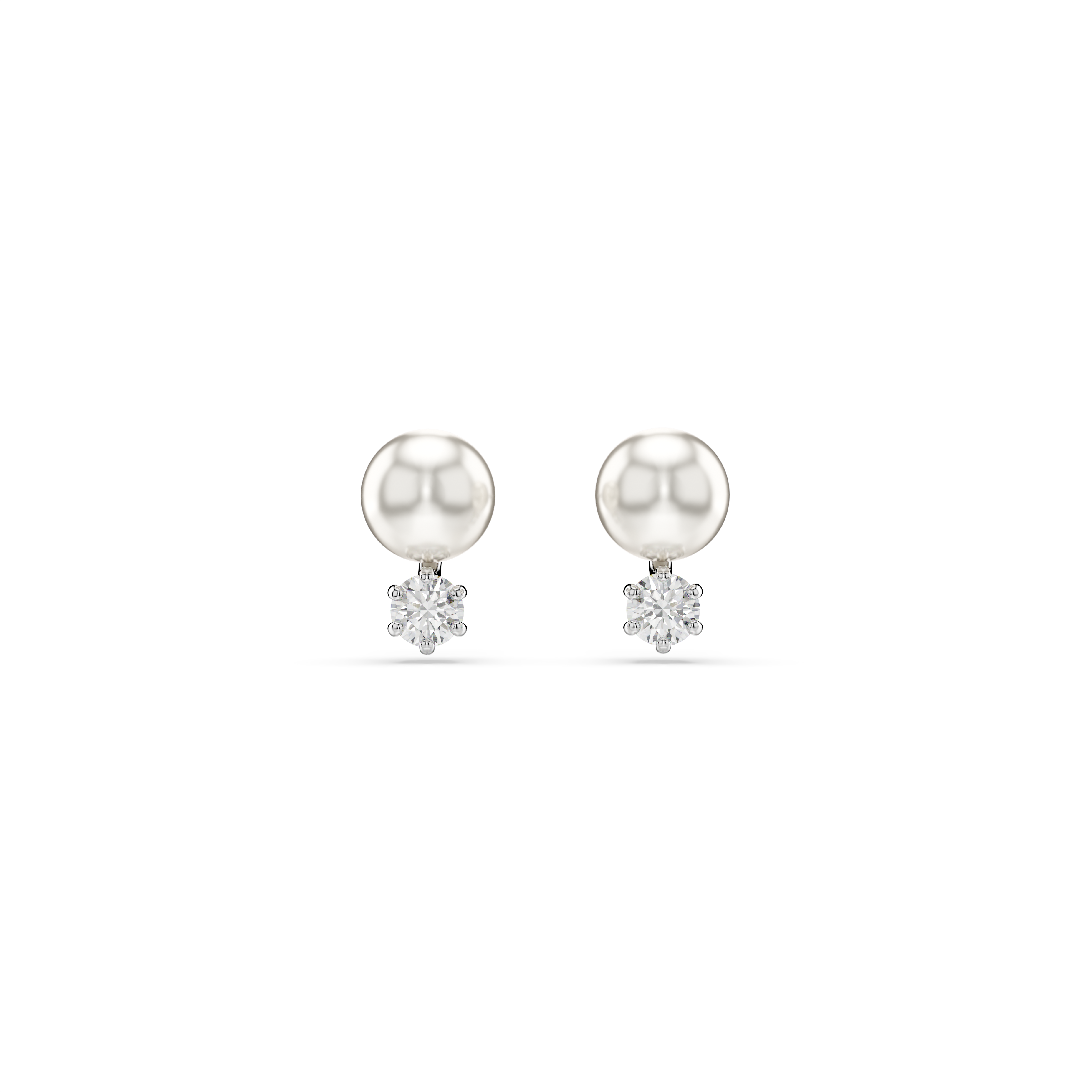 Swarovski Matrix stud earrings, Crystal pearl, Round cut, White, Rhodium plated 5694225