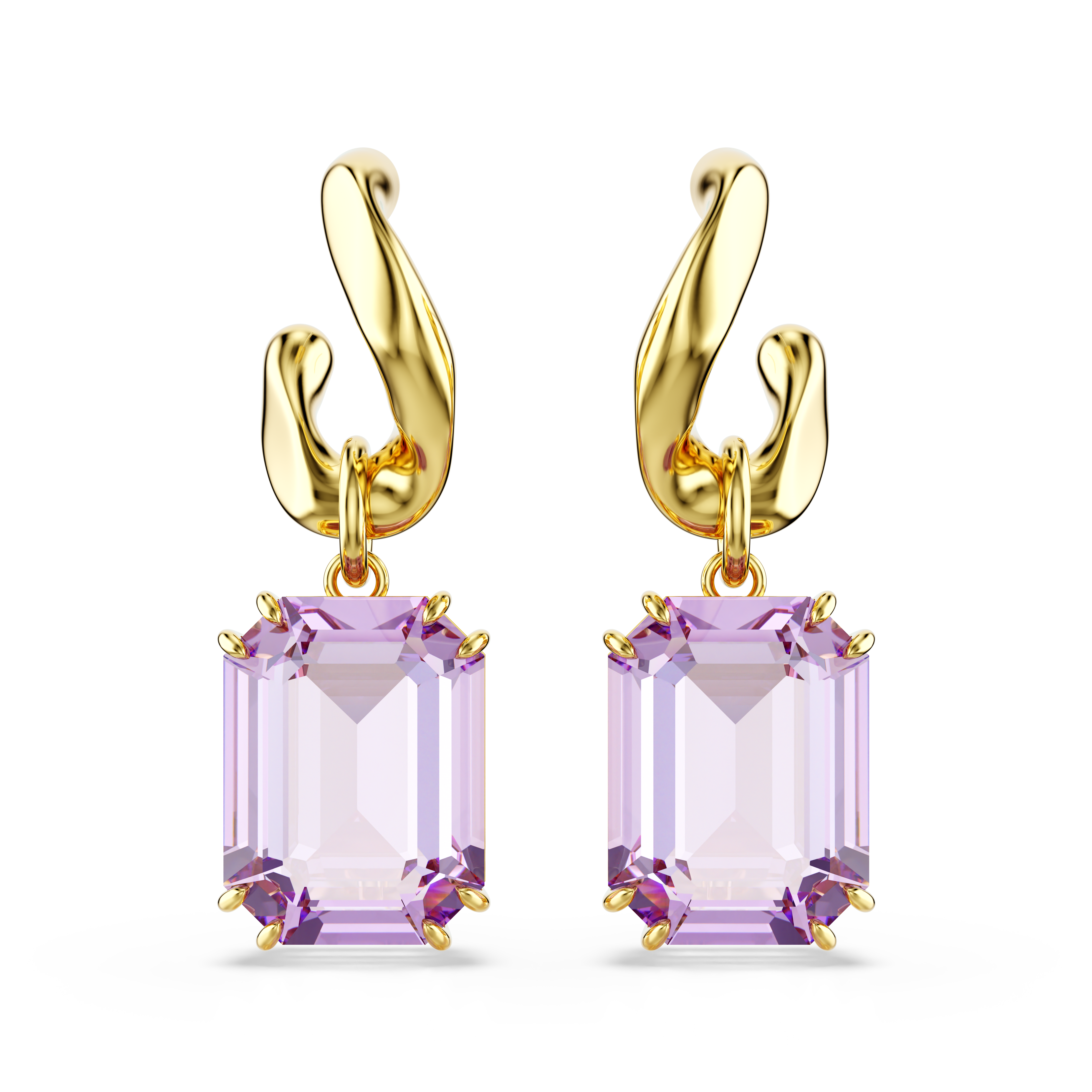 Swarovski Millenia drop earrings, Octagon cut, Purple, Gold-tone plated 5694784