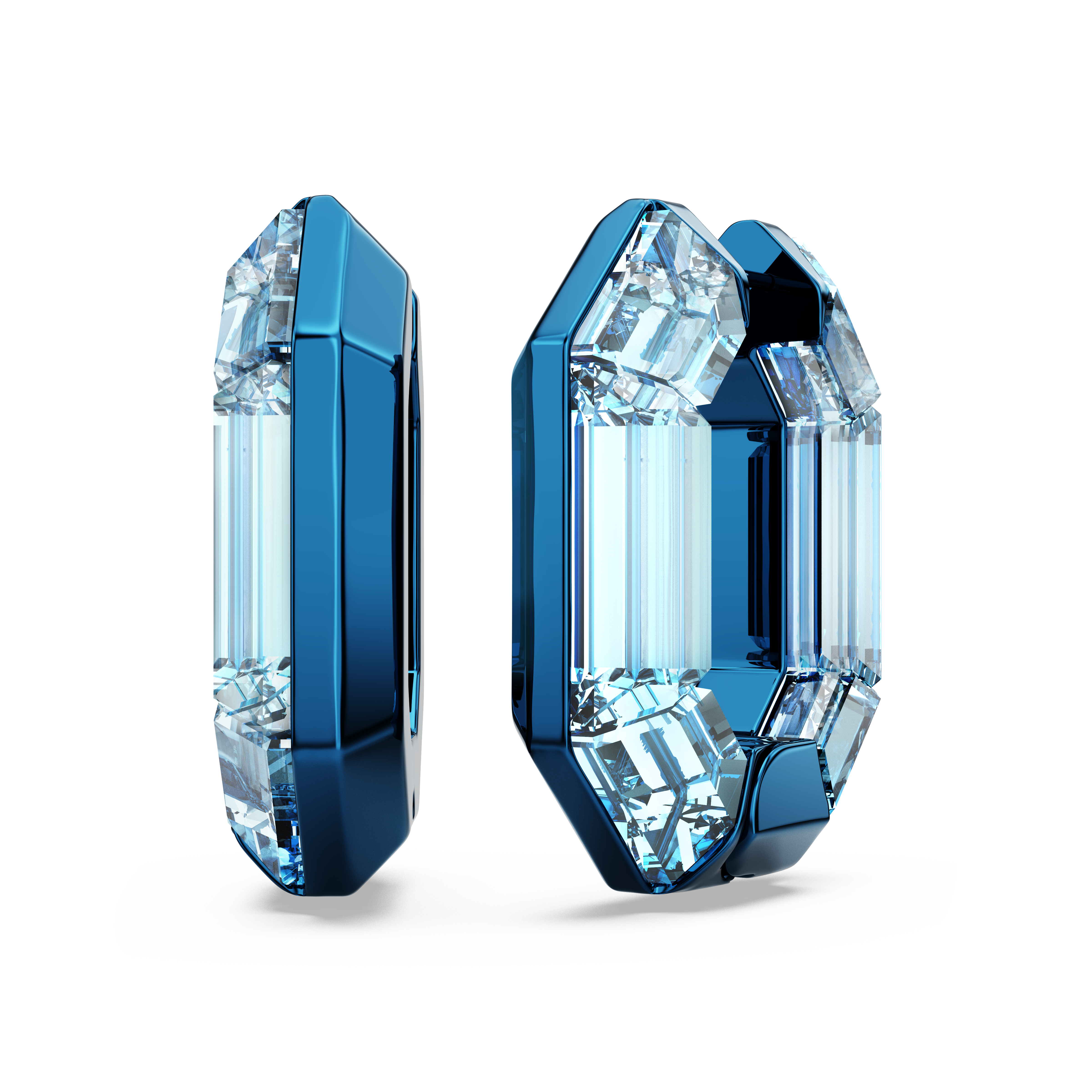Swarovski Lucent hoop earrings, Octagon shape, Small, Blue 5696038
