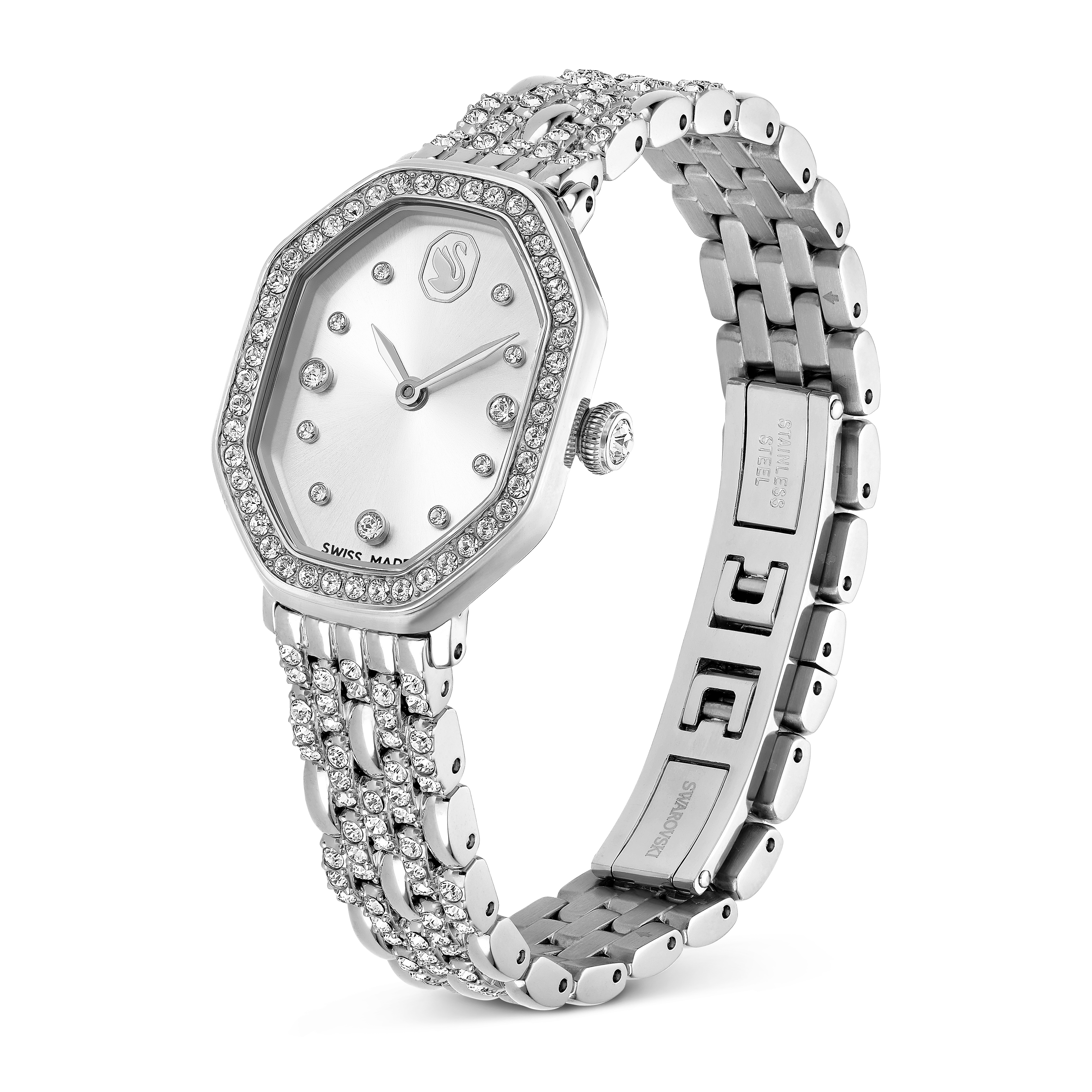 Swarovski Dextera octagon watch, Swiss Made, Metal bracelet, Silver tone, Stainless steel 5698690