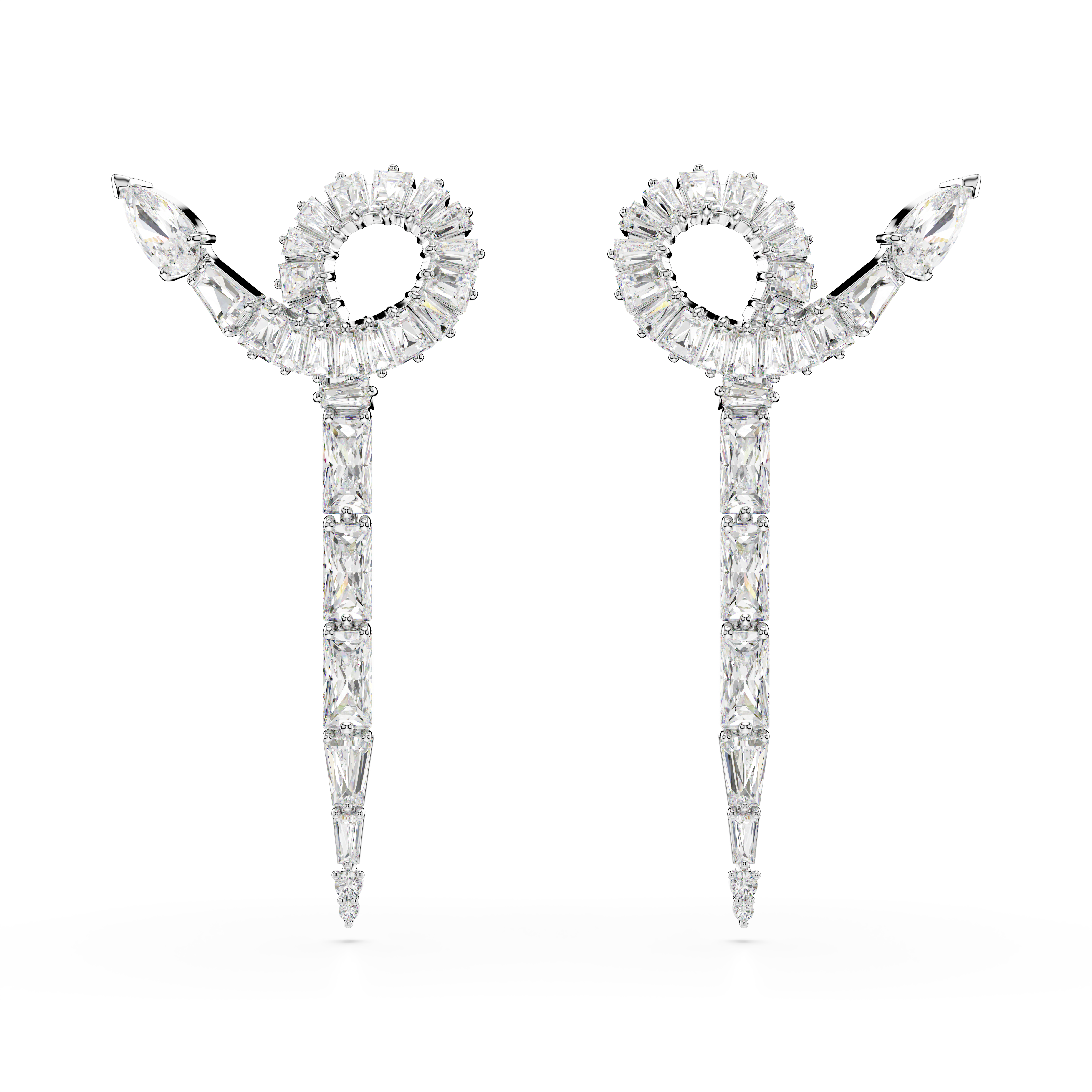 Swarovski Snake drop earrings, Mixed cuts, Year of the Snake, White, Rhodium plated 5698891