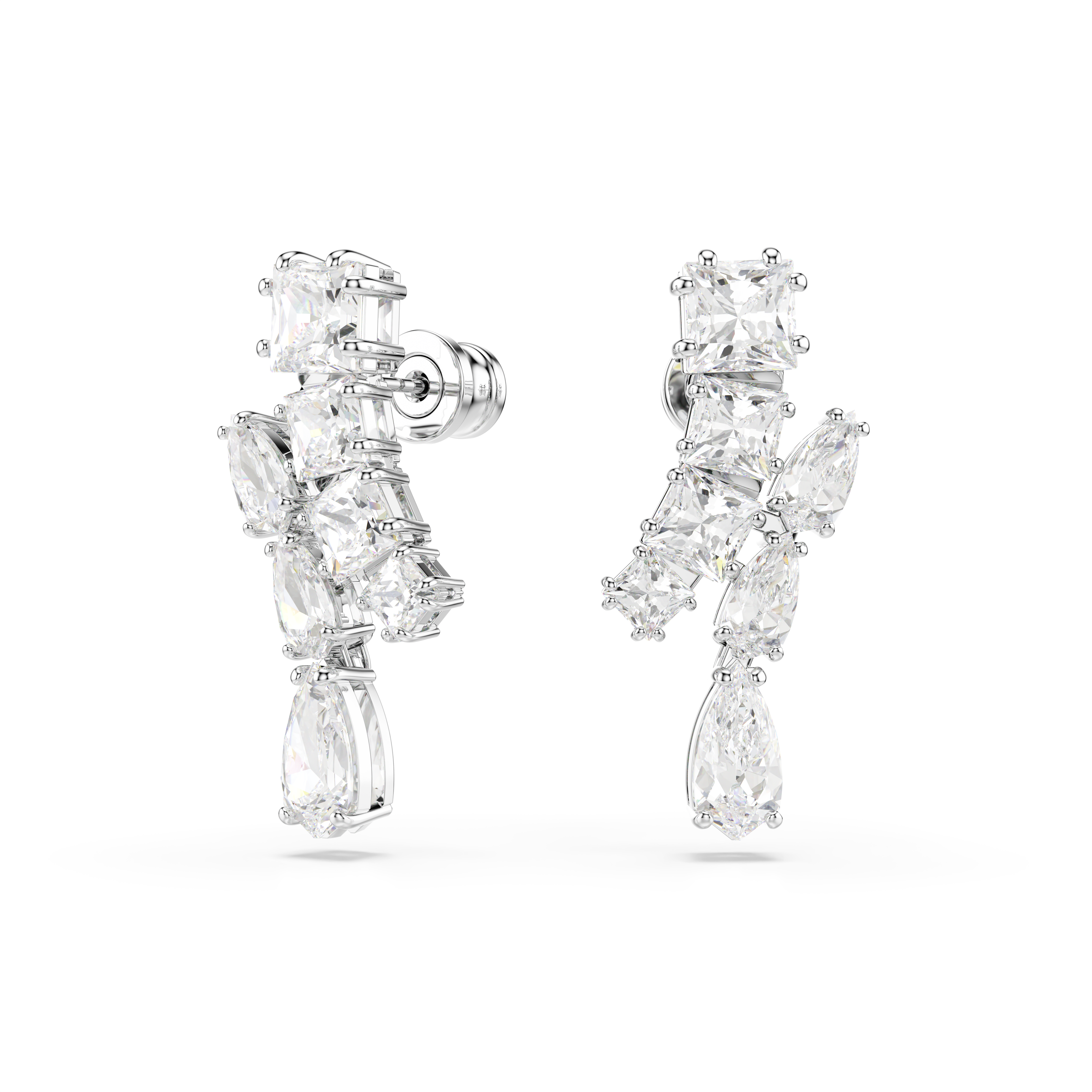 Swarovski Matrix drop earrings, Mixed cuts, White, Rhodium plated 5700418