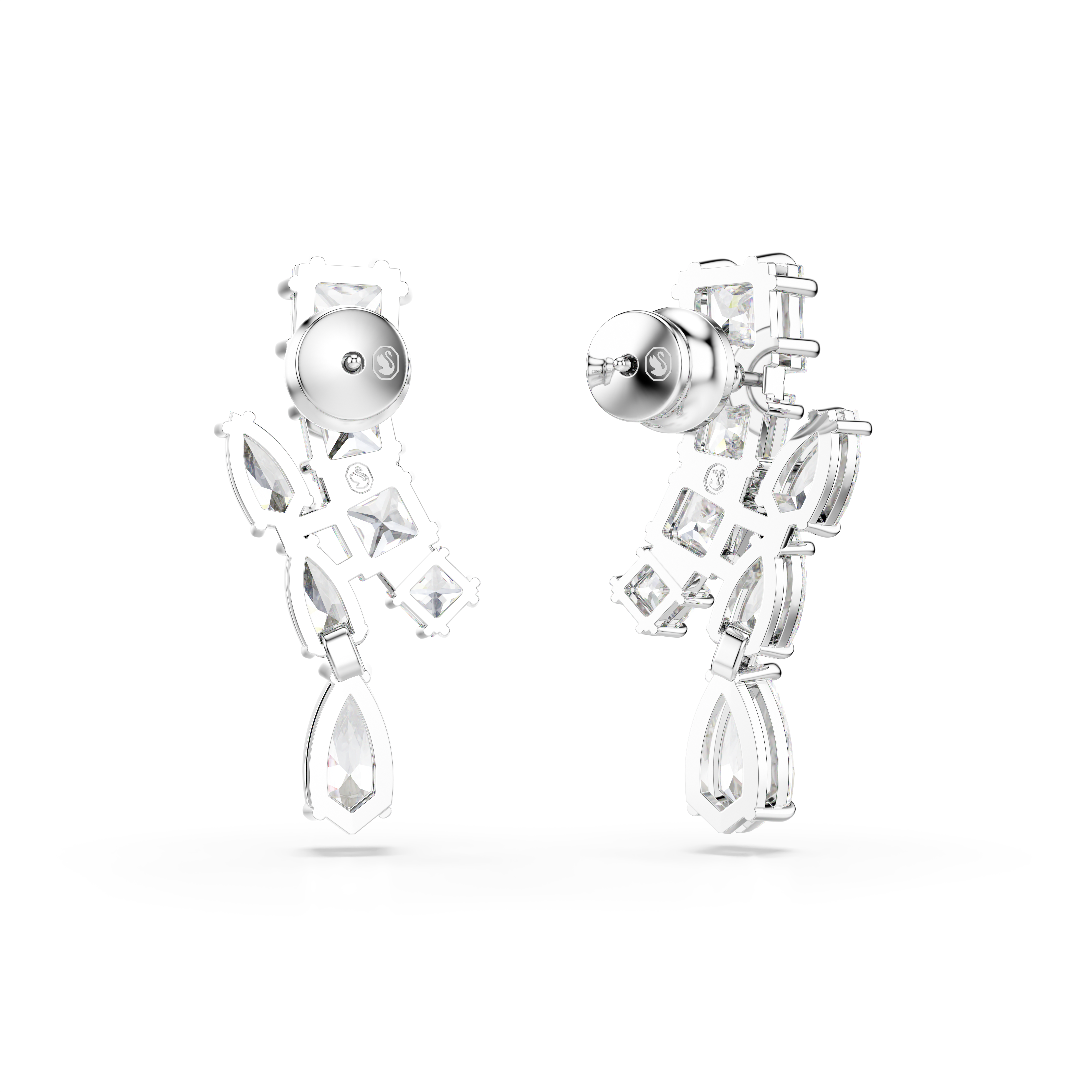 Swarovski Matrix drop earrings, Mixed cuts, White, Rhodium plated 5700418