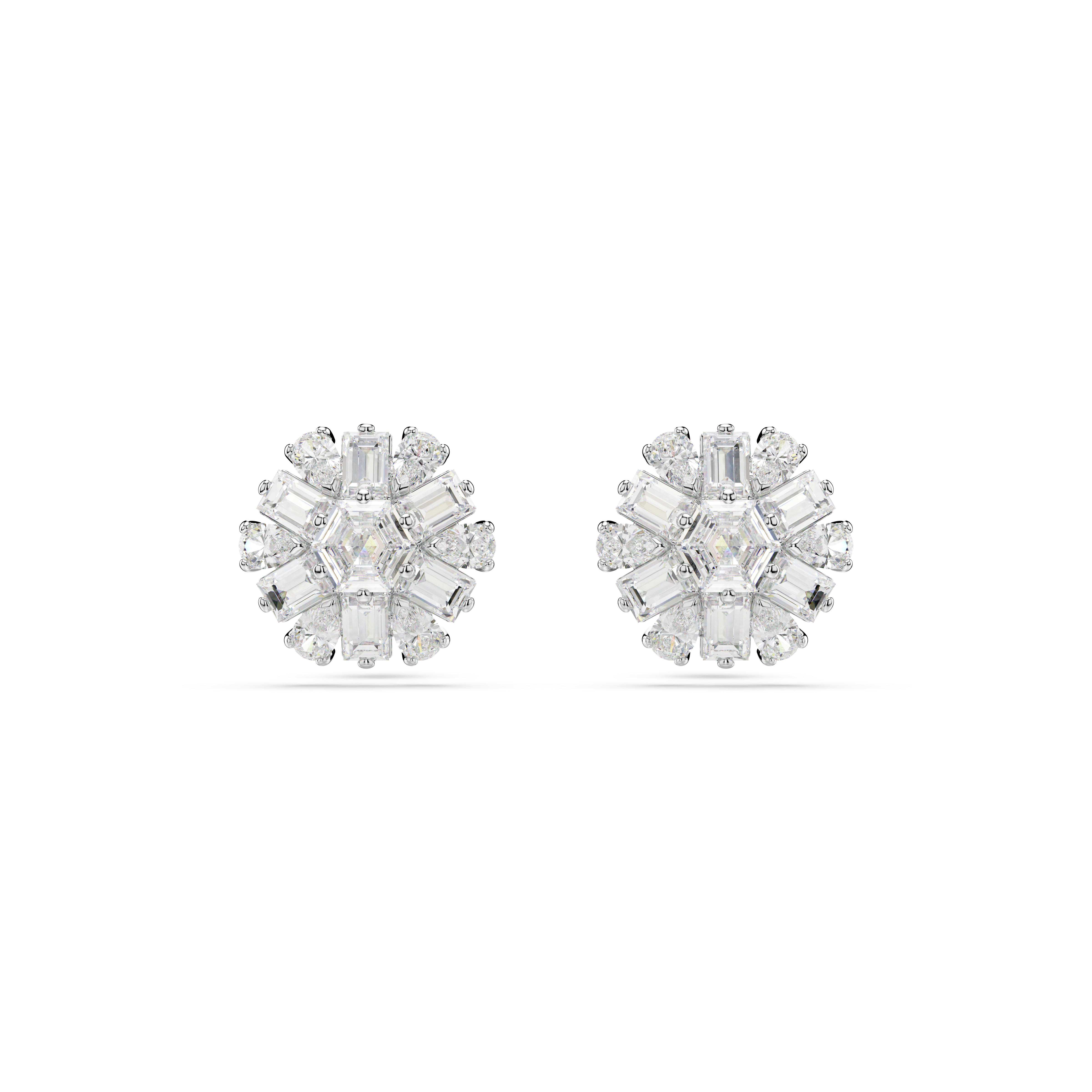 Swarovski Idyllia stud earrings, Mixed cuts, Snowflake, White, Rhodium plated 5701593