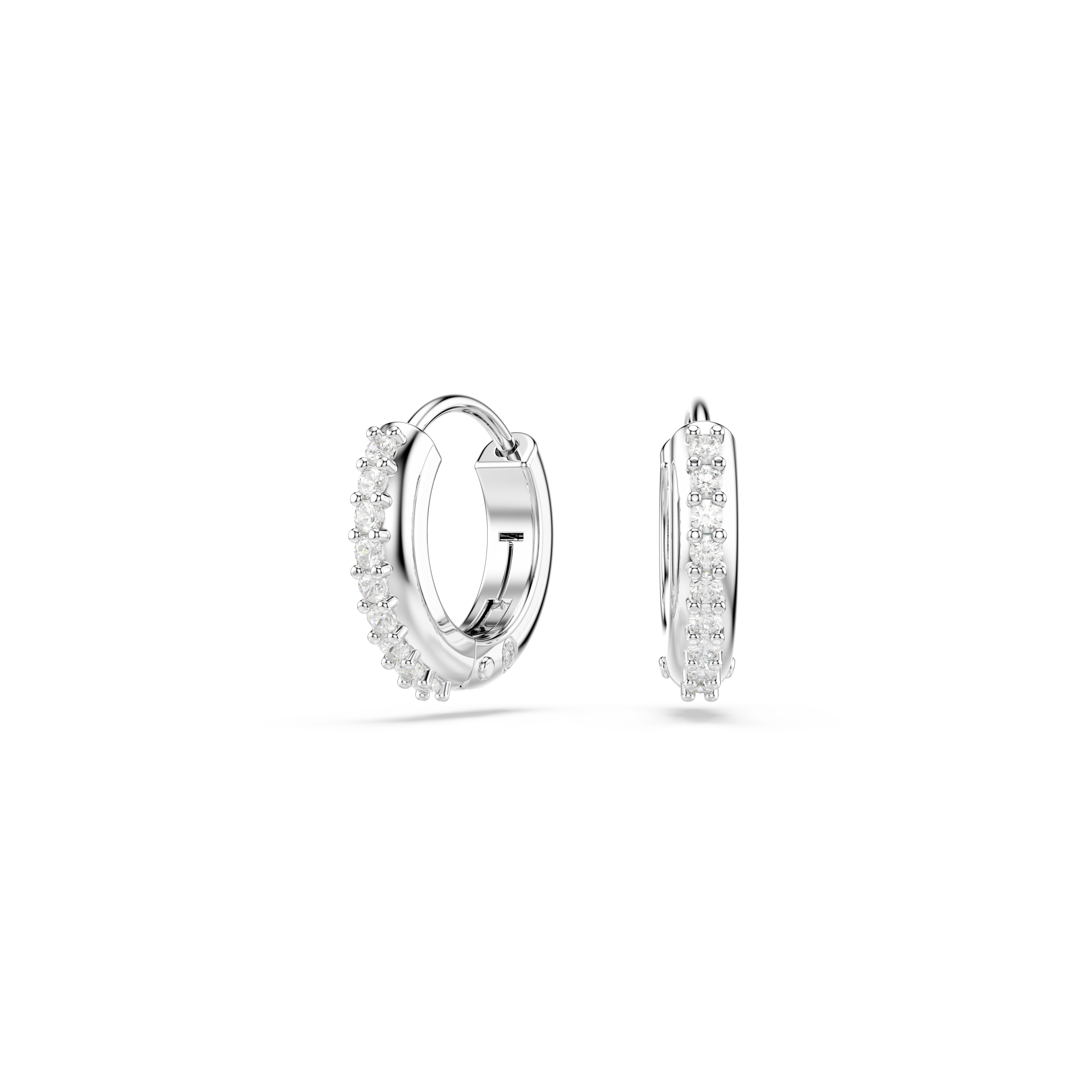 Swarovski Matrix hoop earrings, Round cut, White, Rhodium plated 5701600