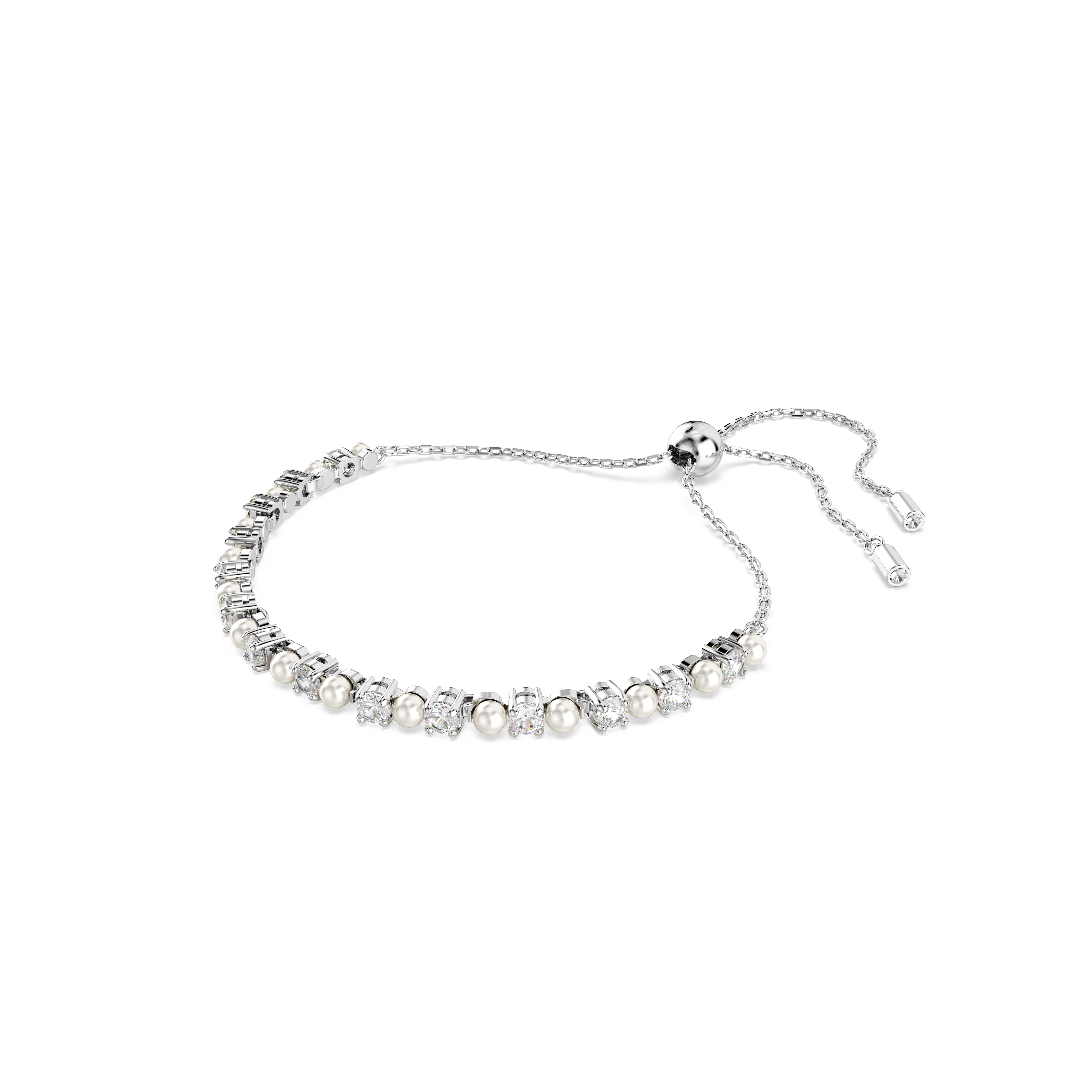 Swarovski Matrix Tennis bracelet, Crystal pearl, Round cut, White, Rhodium plated 5701605