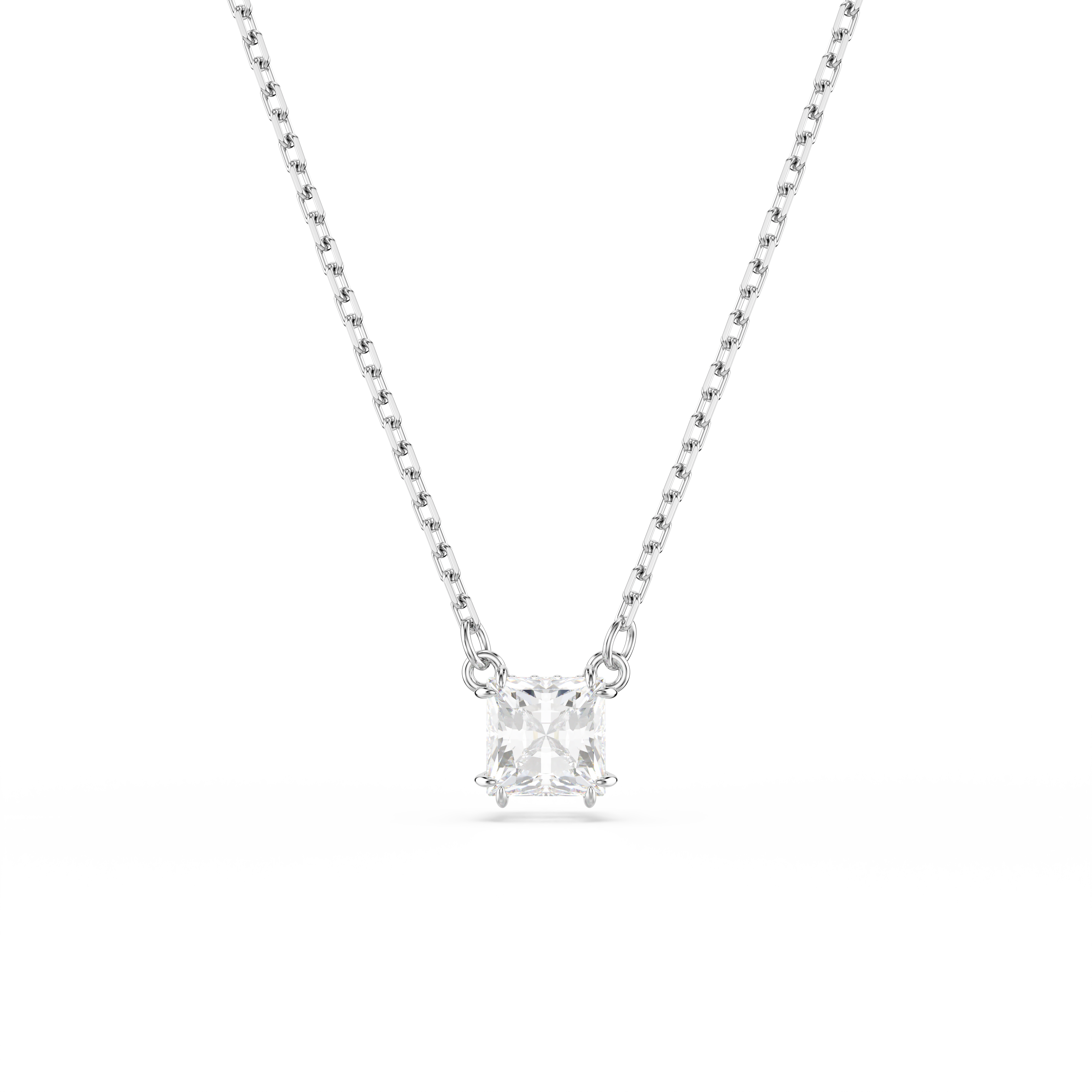 Swarovski Stilla Attract pendant, Square cut, White, Rhodium plated 5701903