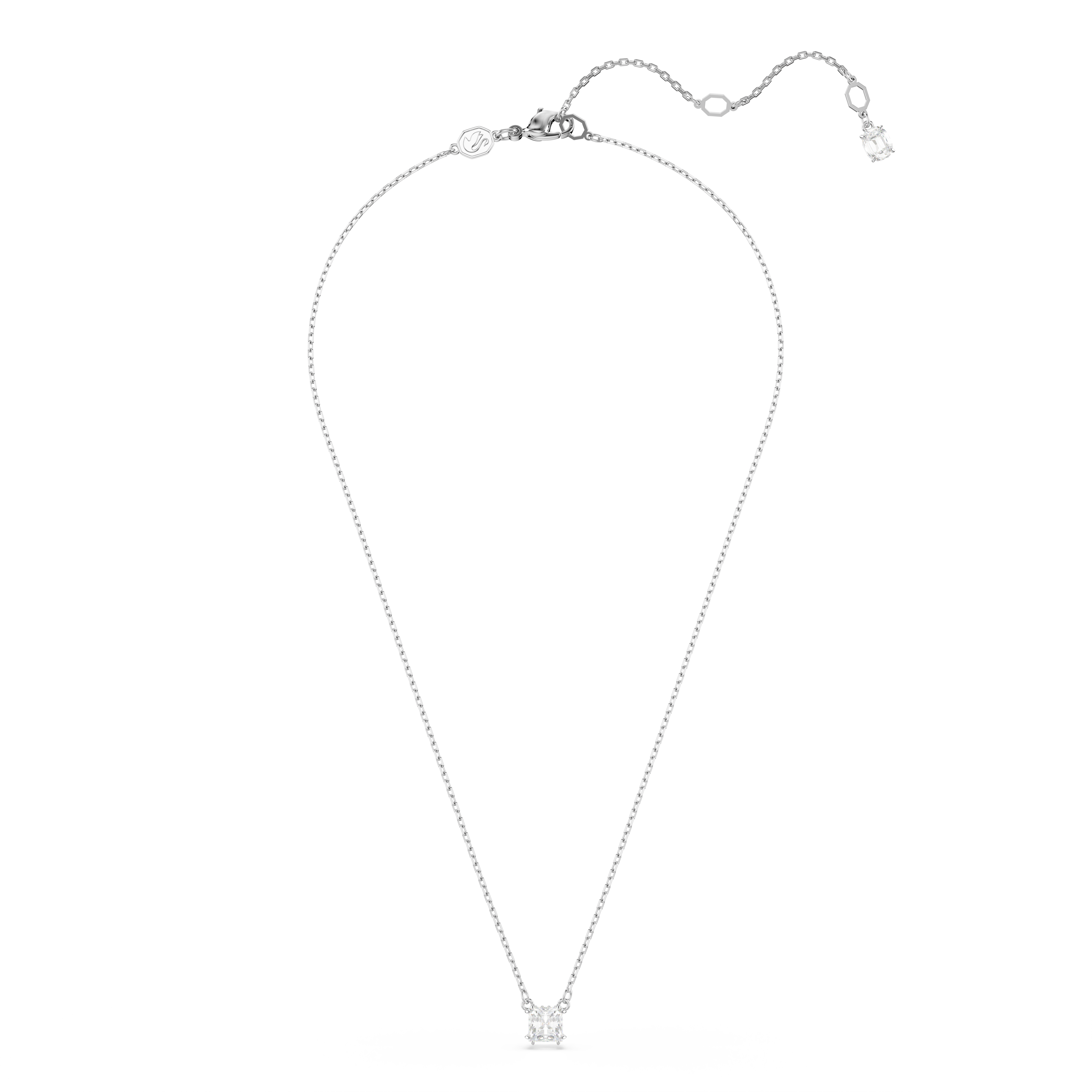 Swarovski Stilla Attract pendant, Square cut, White, Rhodium plated 5701903