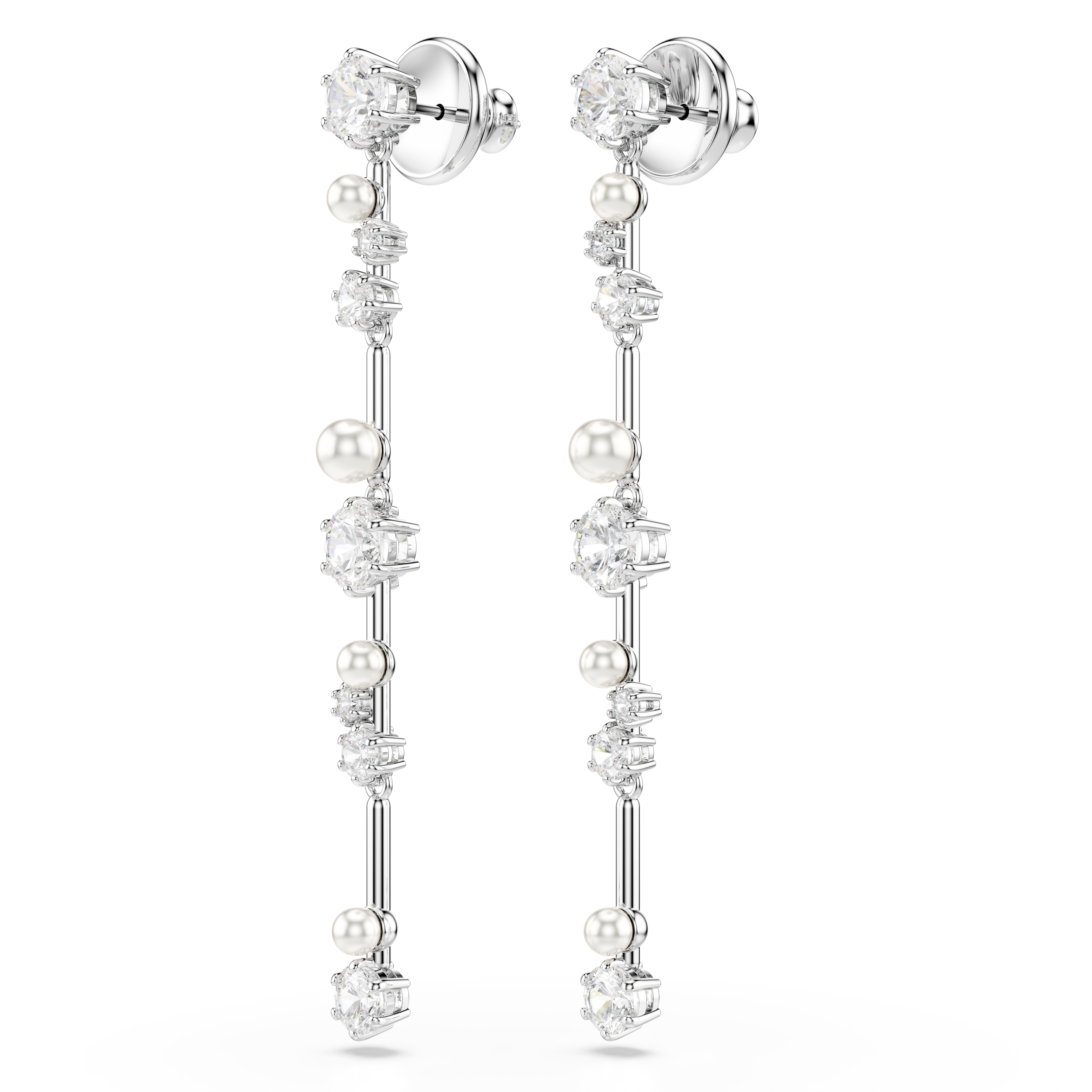 Swarovski Constella drop earrings, Crystal pearl, Round cuts, White, Rhodium plated 5705614