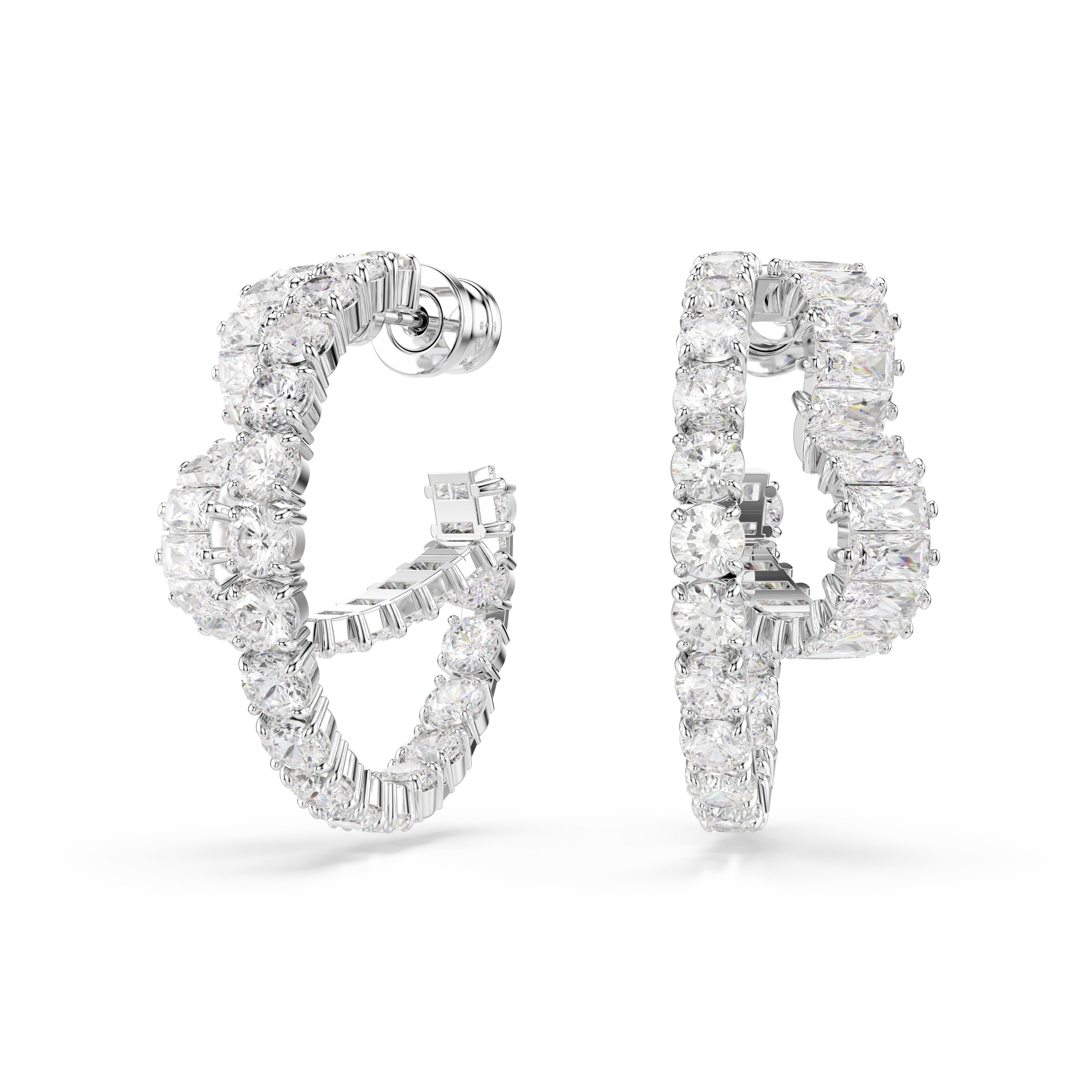 Swarovski Matrix hoop earrings, Mixed cuts, Heart, White, Rhodium plated 5705748