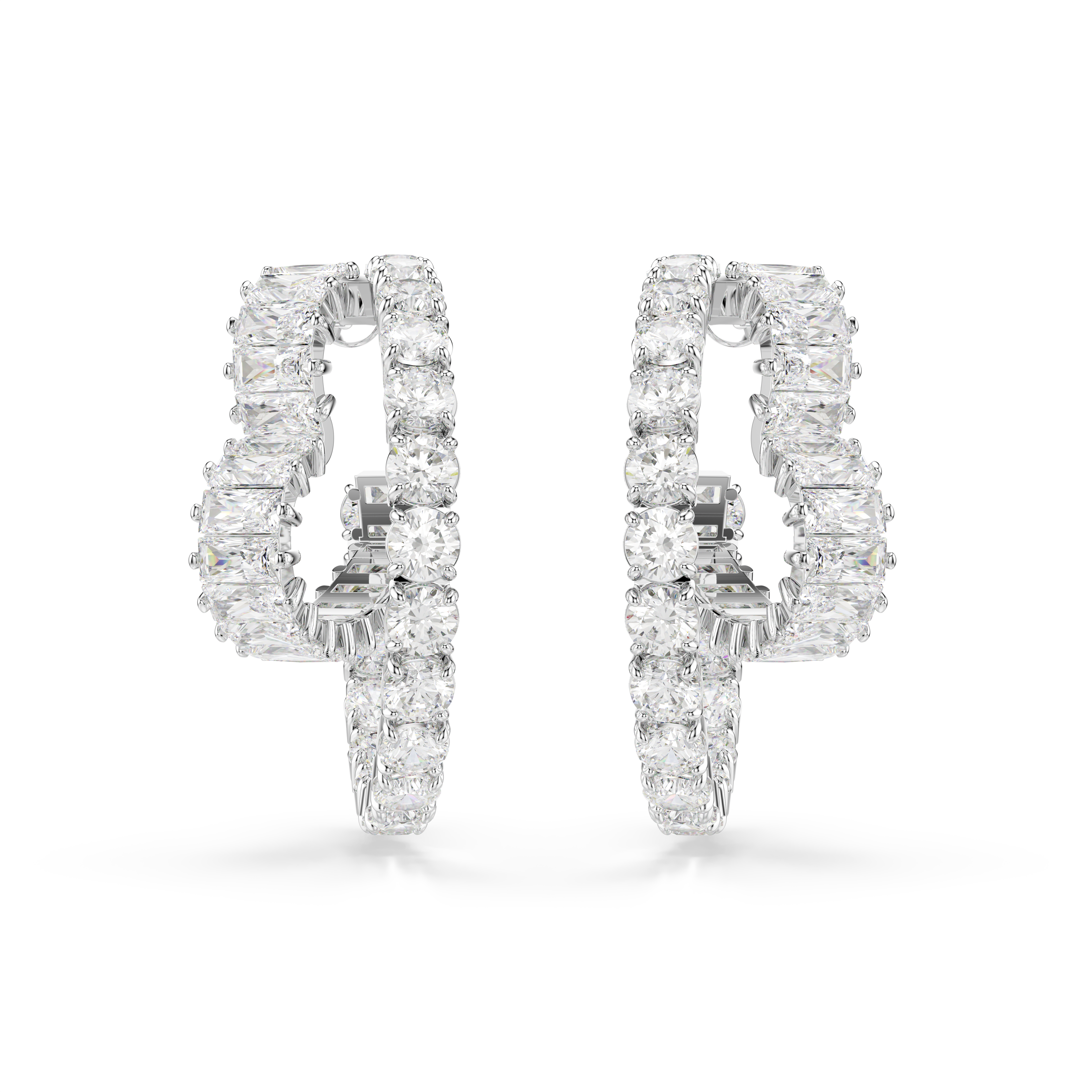 Swarovski Matrix hoop earrings, Mixed cuts, Heart, White, Rhodium plated 5705748
