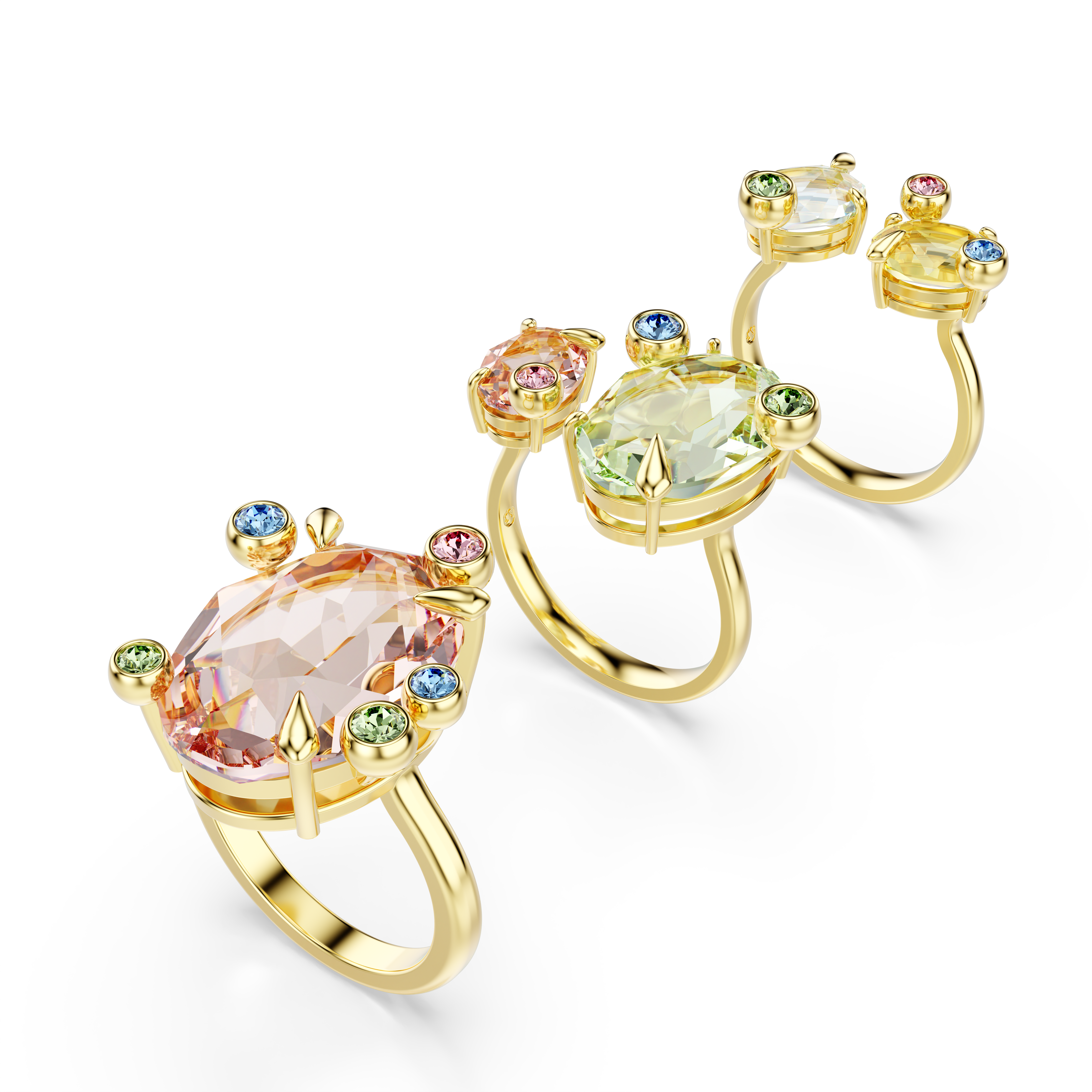 Swarovski Gema ring, Set (3), Mixed cuts, Multicolored, Gold-tone plated 5705813