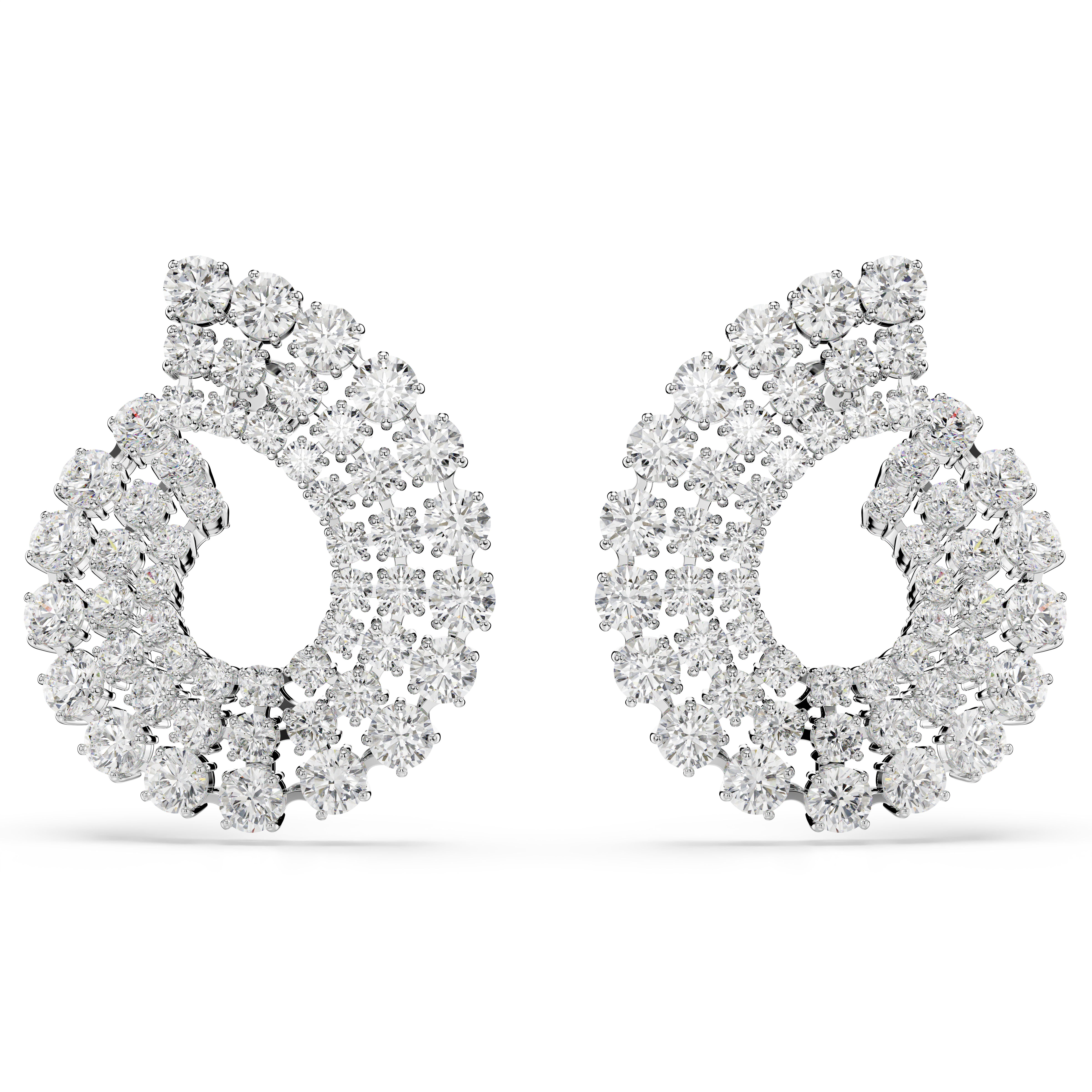 Swarovski Matrix hoop earrings, Mixed round cuts, White, Rhodium plated 5705834