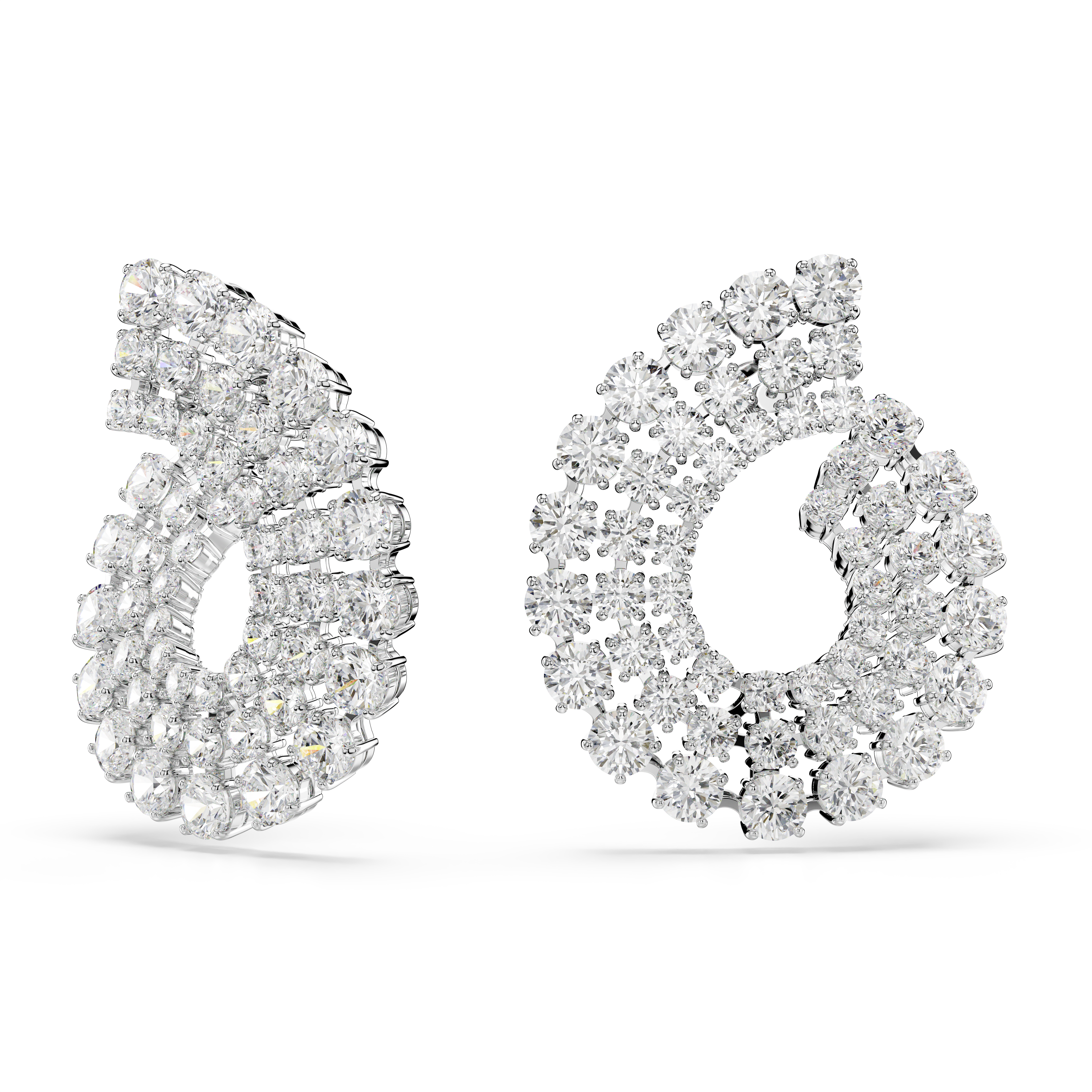 Swarovski Matrix hoop earrings, Mixed round cuts, White, Rhodium plated 5705834