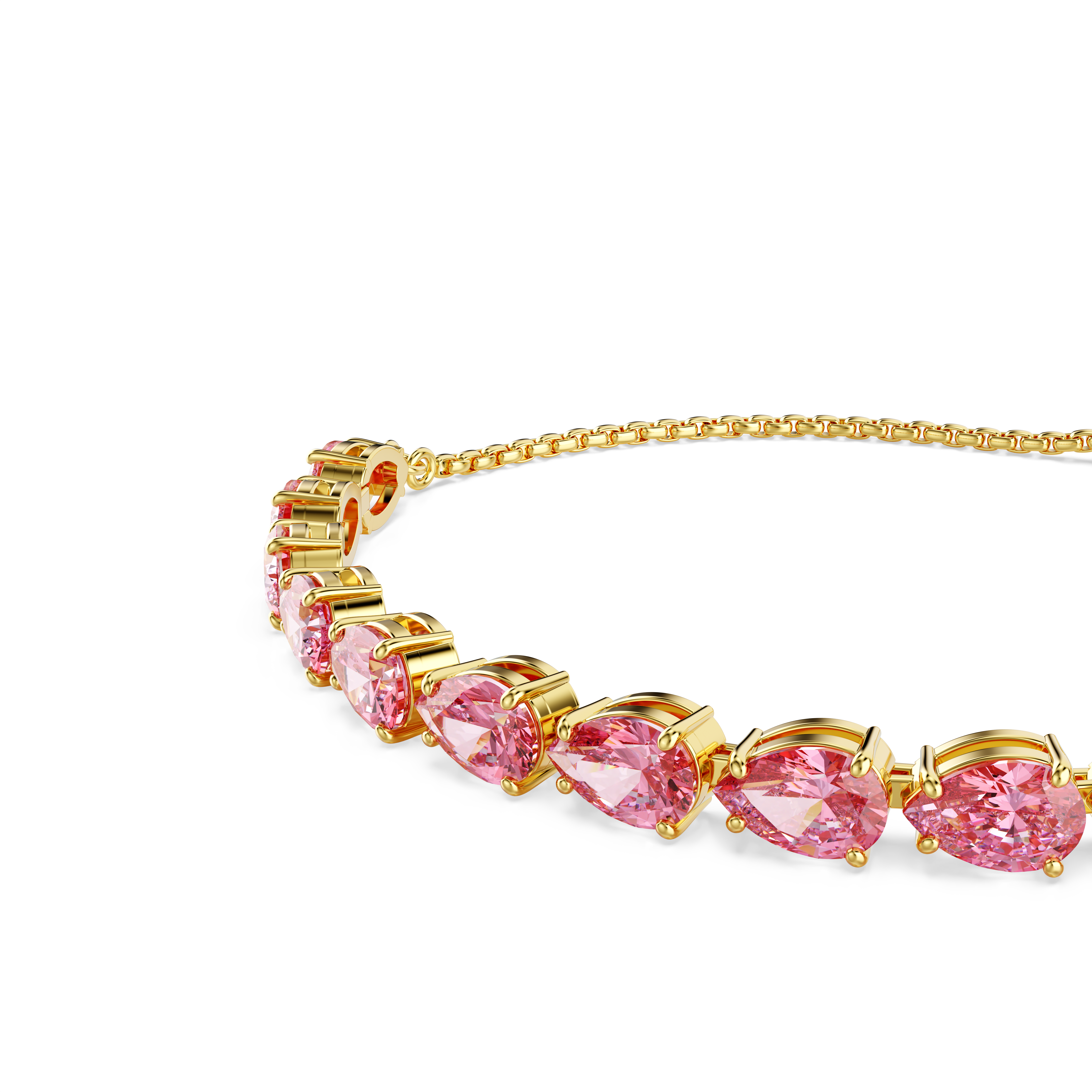 Swarovski Matrix Tennis bracelet, Pear cut, Pink, Gold-tone plated 5707187