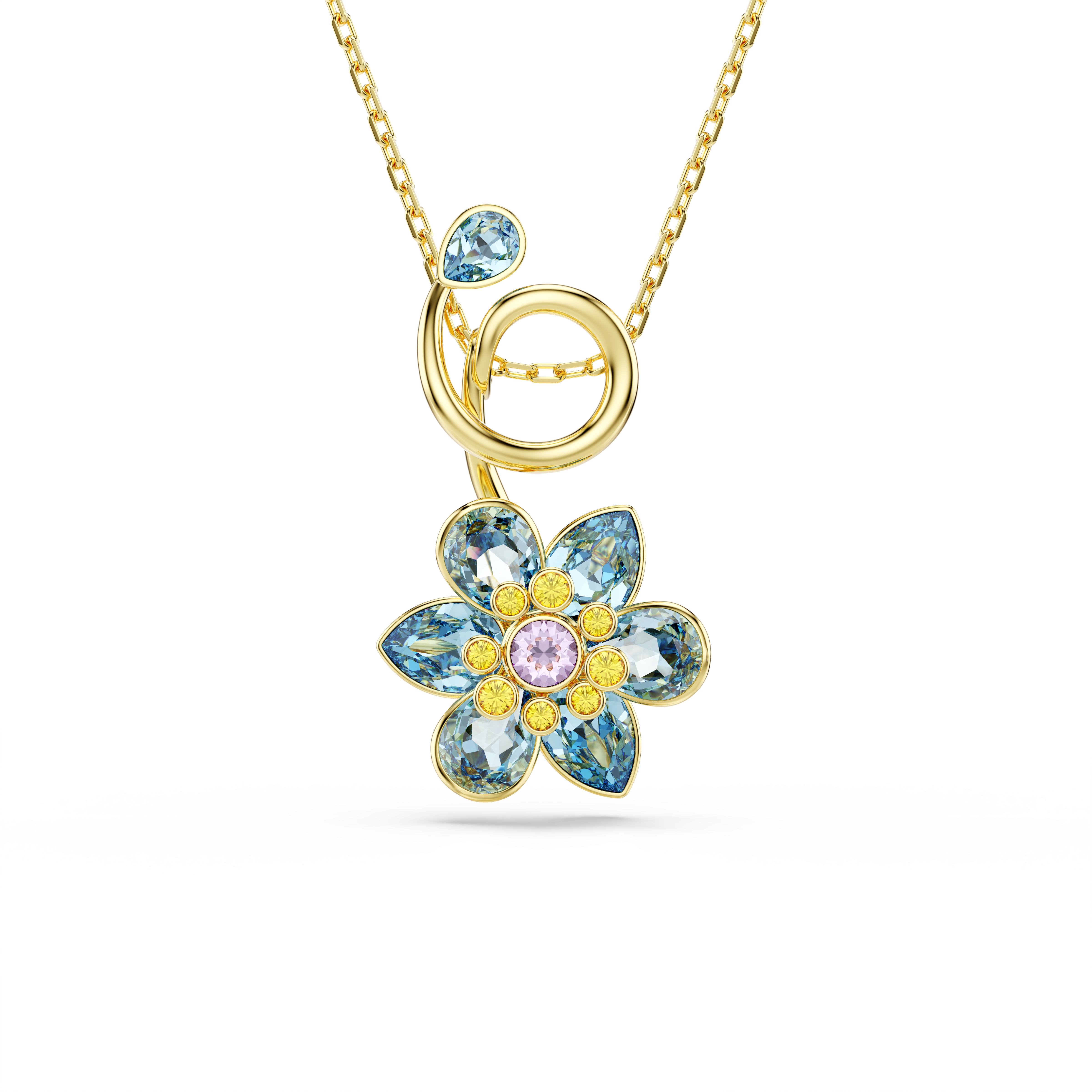 Swarovski Idyllia pendant, Mixed cuts, Flower, Blue, Gold-tone plated 5709029