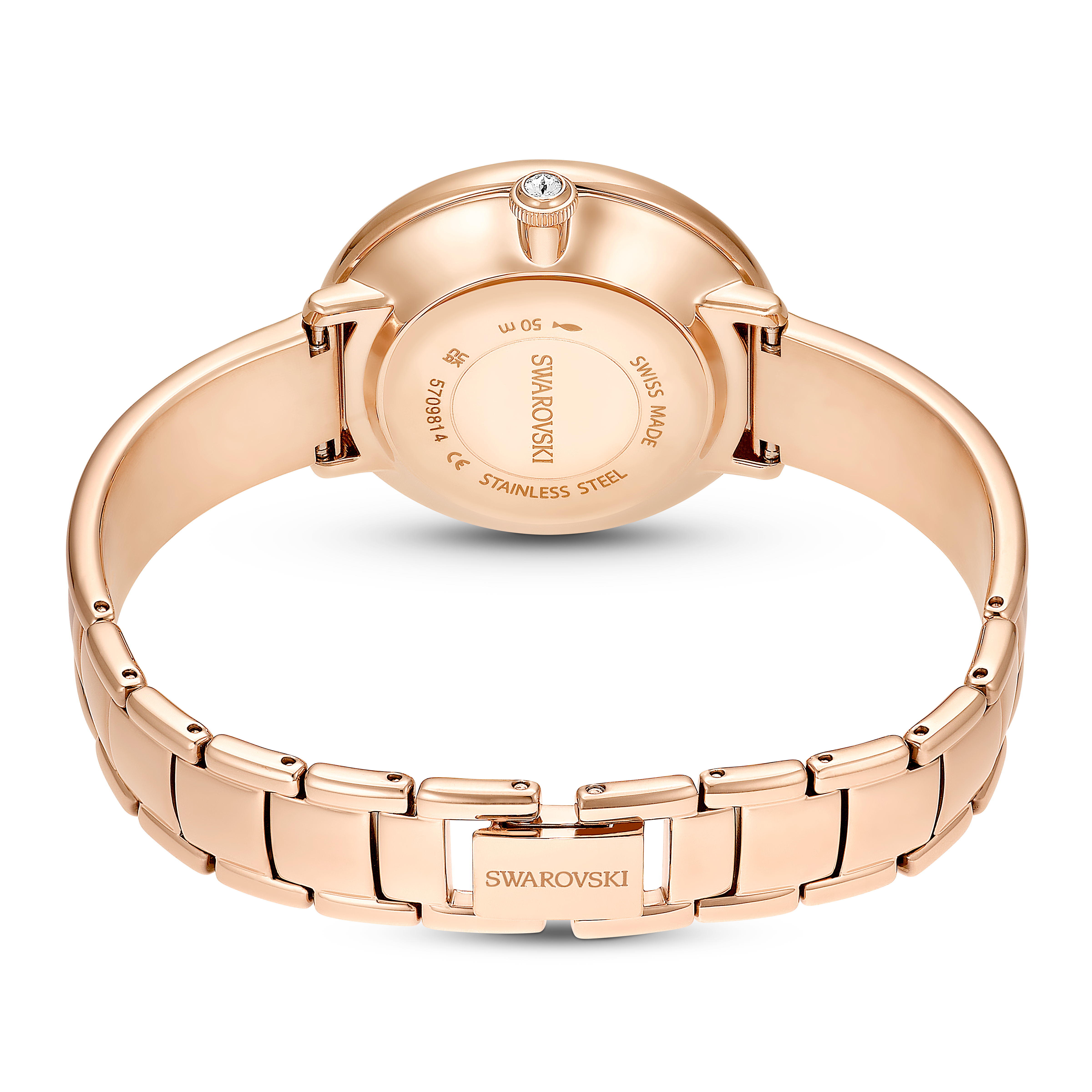 Swarovski Crystalline bangle watch, Swiss Made, Metal bracelet, Beige, Rose gold-tone finish 5709814