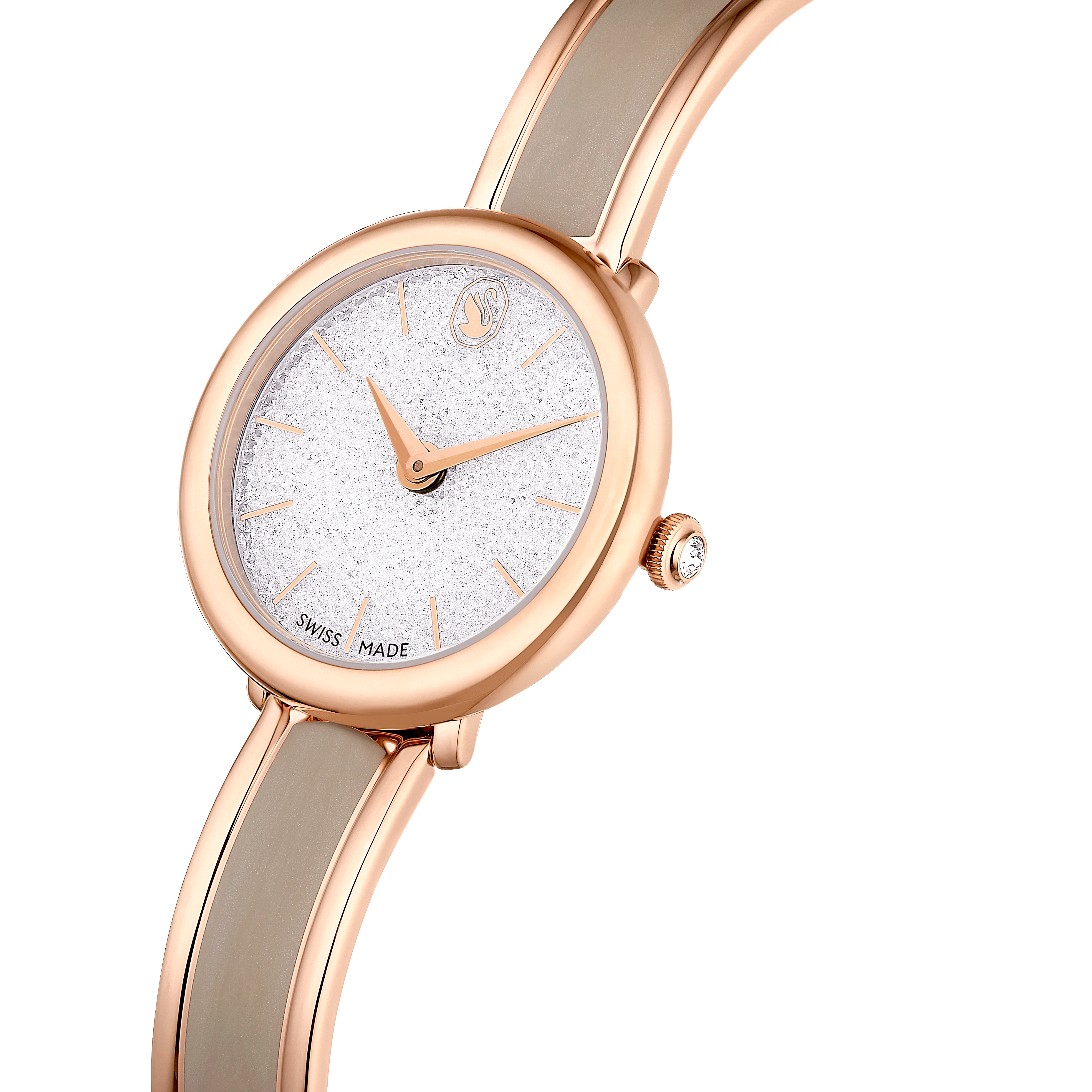 Swarovski Crystalline bangle watch, Swiss Made, Metal bracelet, Beige, Rose gold-tone finish 5709814