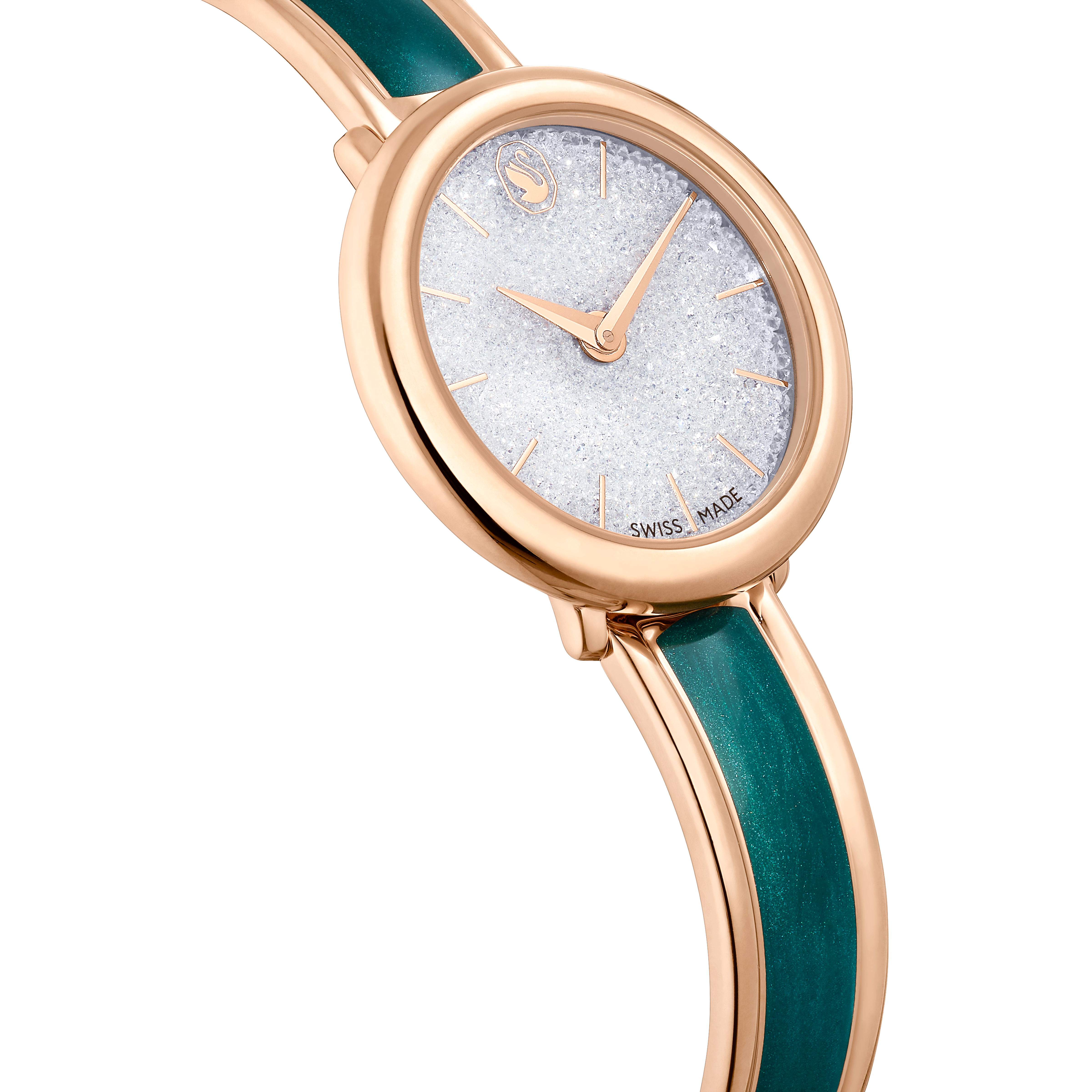 Swarovski Crystalline bangle watch, Swiss Made, Metal bracelet, Green, Rose gold-tone finish 5709816