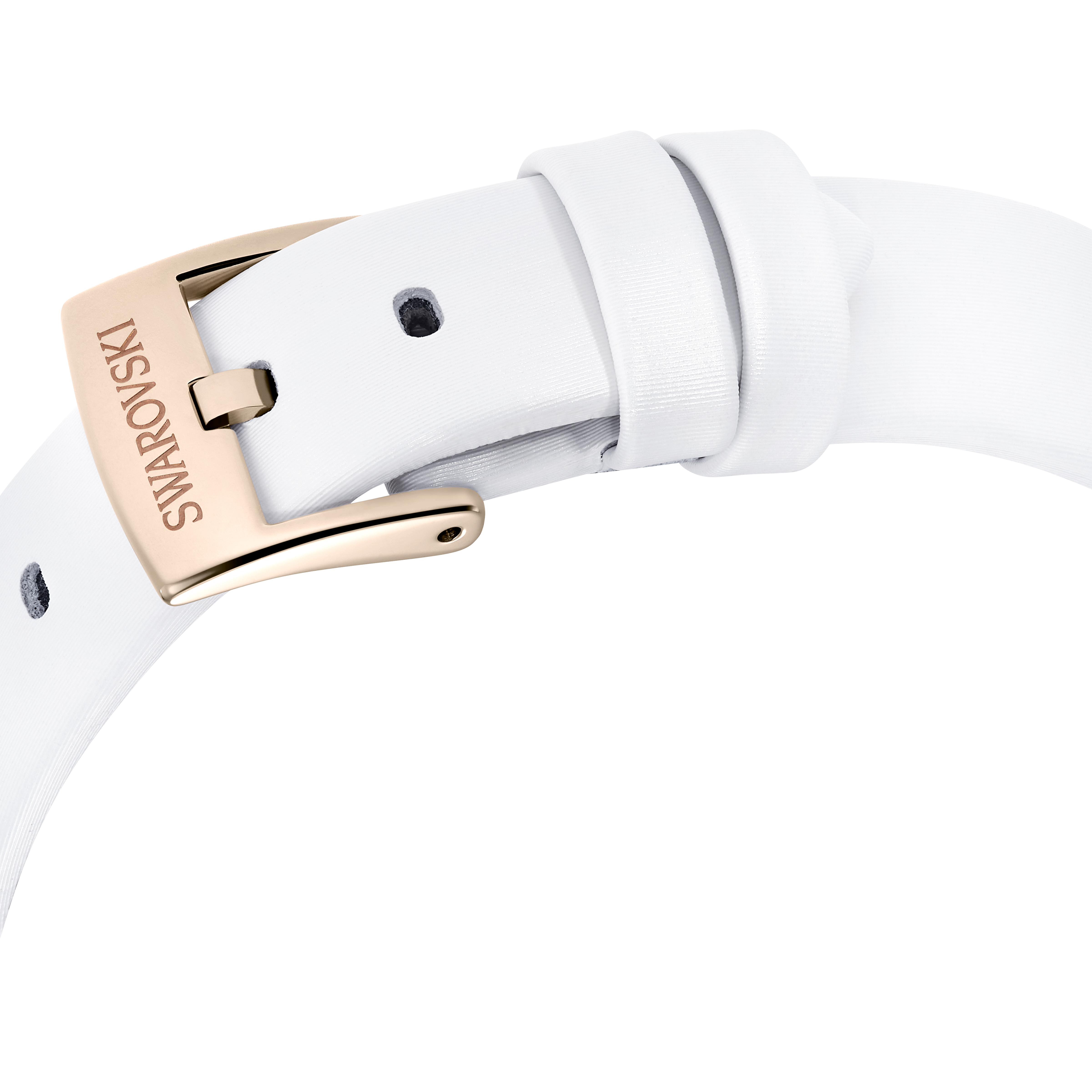 Swarovski Matrix tennis watch, Swiss Made, Leather strap, White, Champagne gold-tone finish 5710103