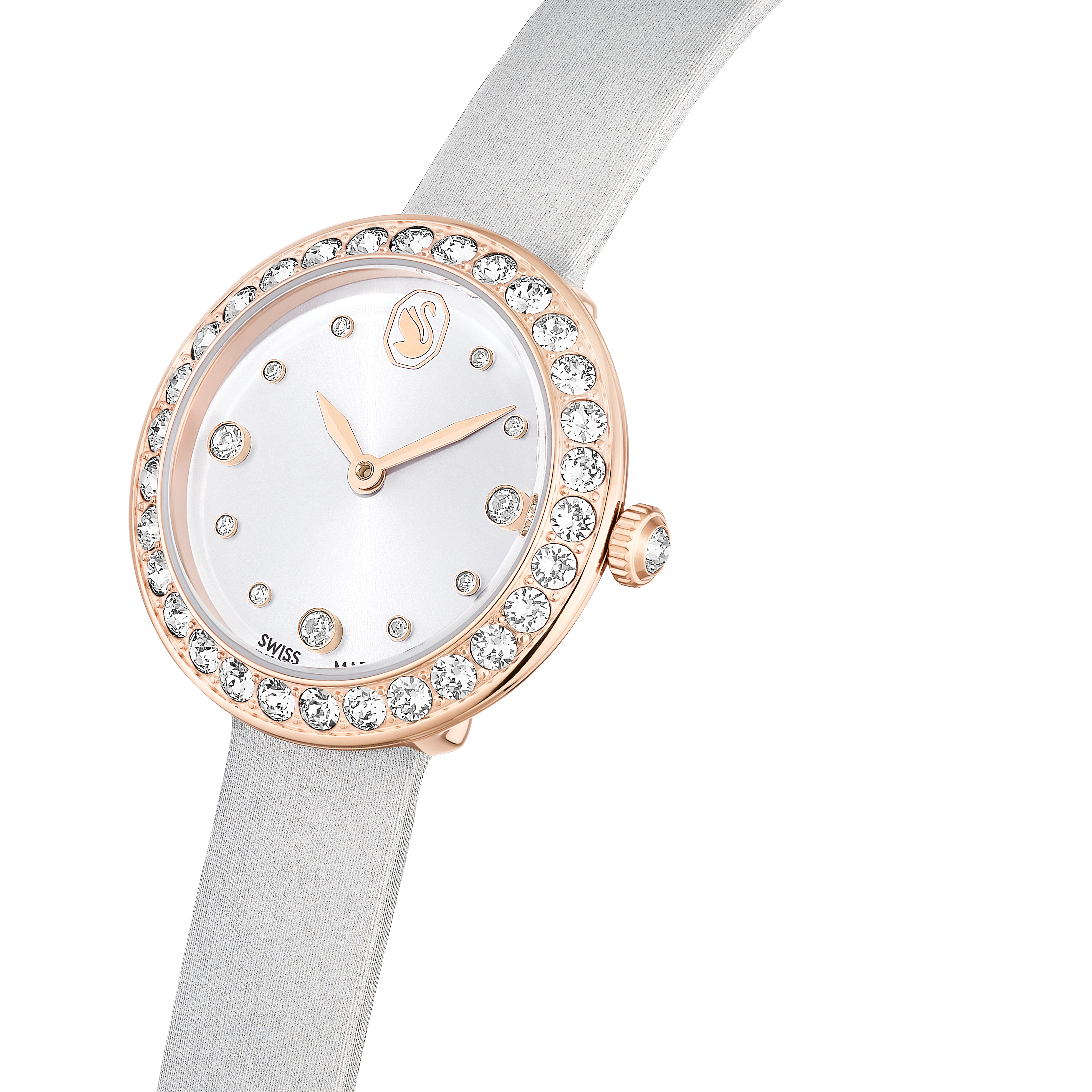 Swarovski Matrix tennis watch, Swiss Made, Leather strap, Gray, Rose gold-tone finish 5710105