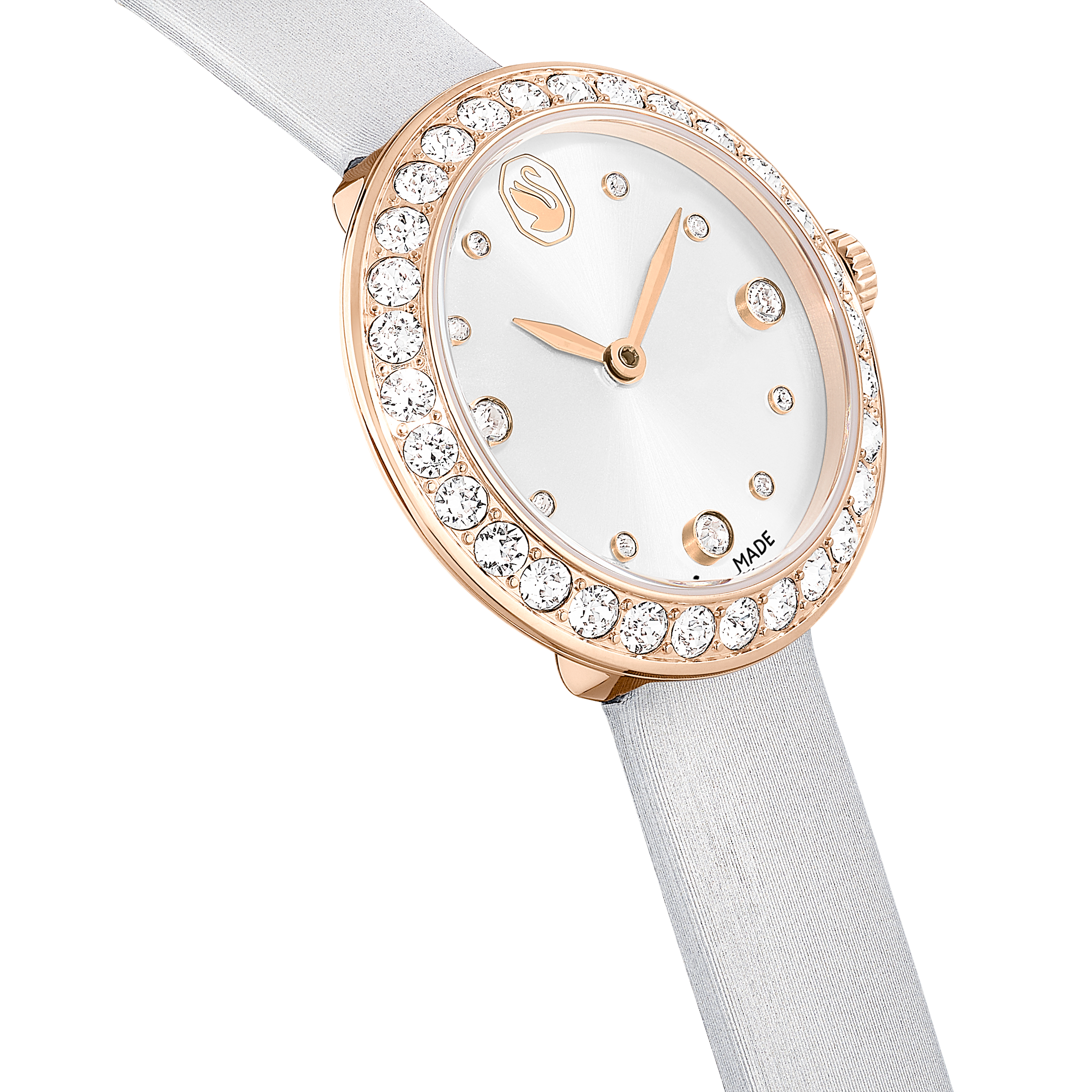 Swarovski Matrix tennis watch, Swiss Made, Leather strap, Gray, Rose gold-tone finish 5710105