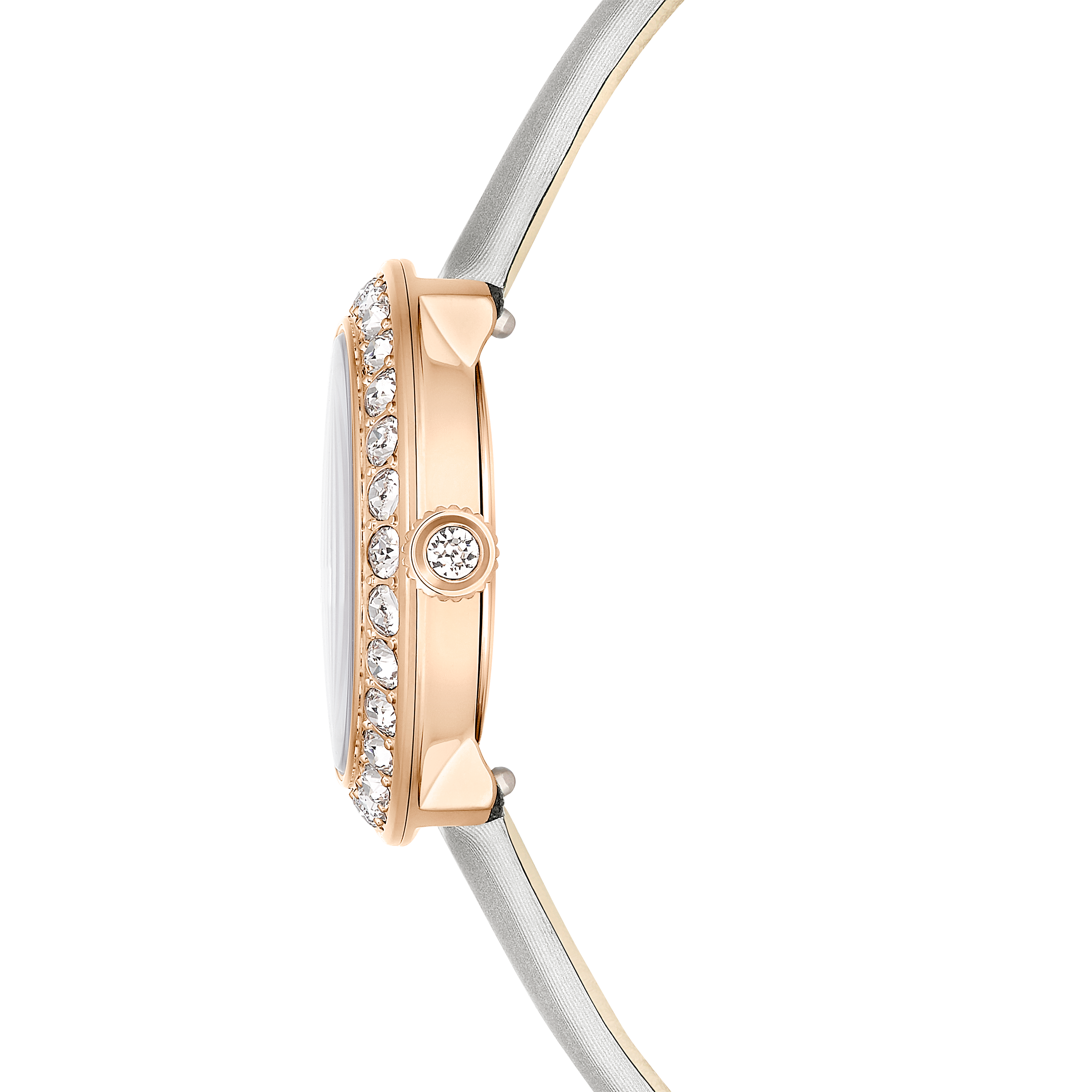 Swarovski Matrix tennis watch, Swiss Made, Leather strap, Gray, Rose gold-tone finish 5710105