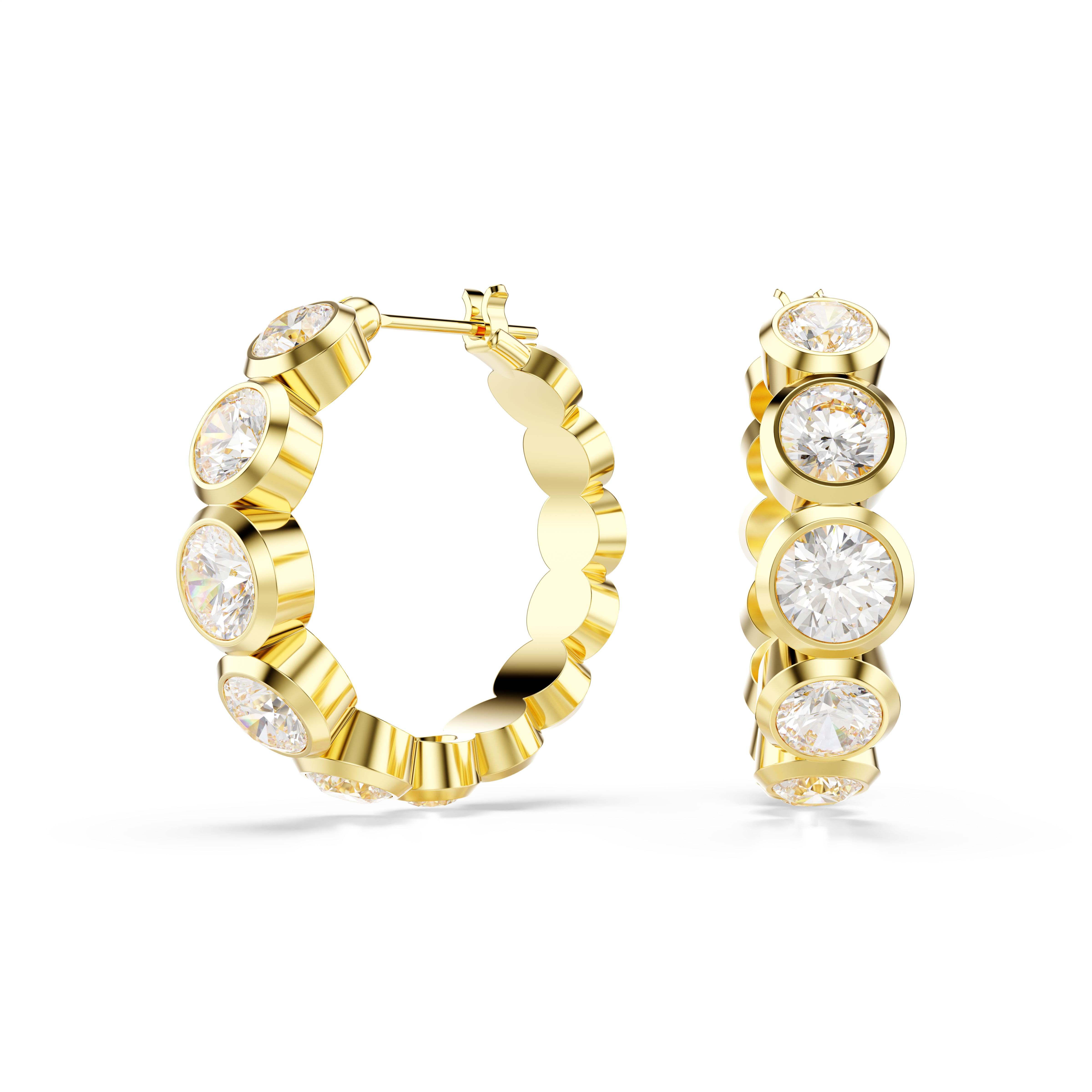 Swarovski Imber hoop earrings, Round cut, White, Gold-tone plated 5711483