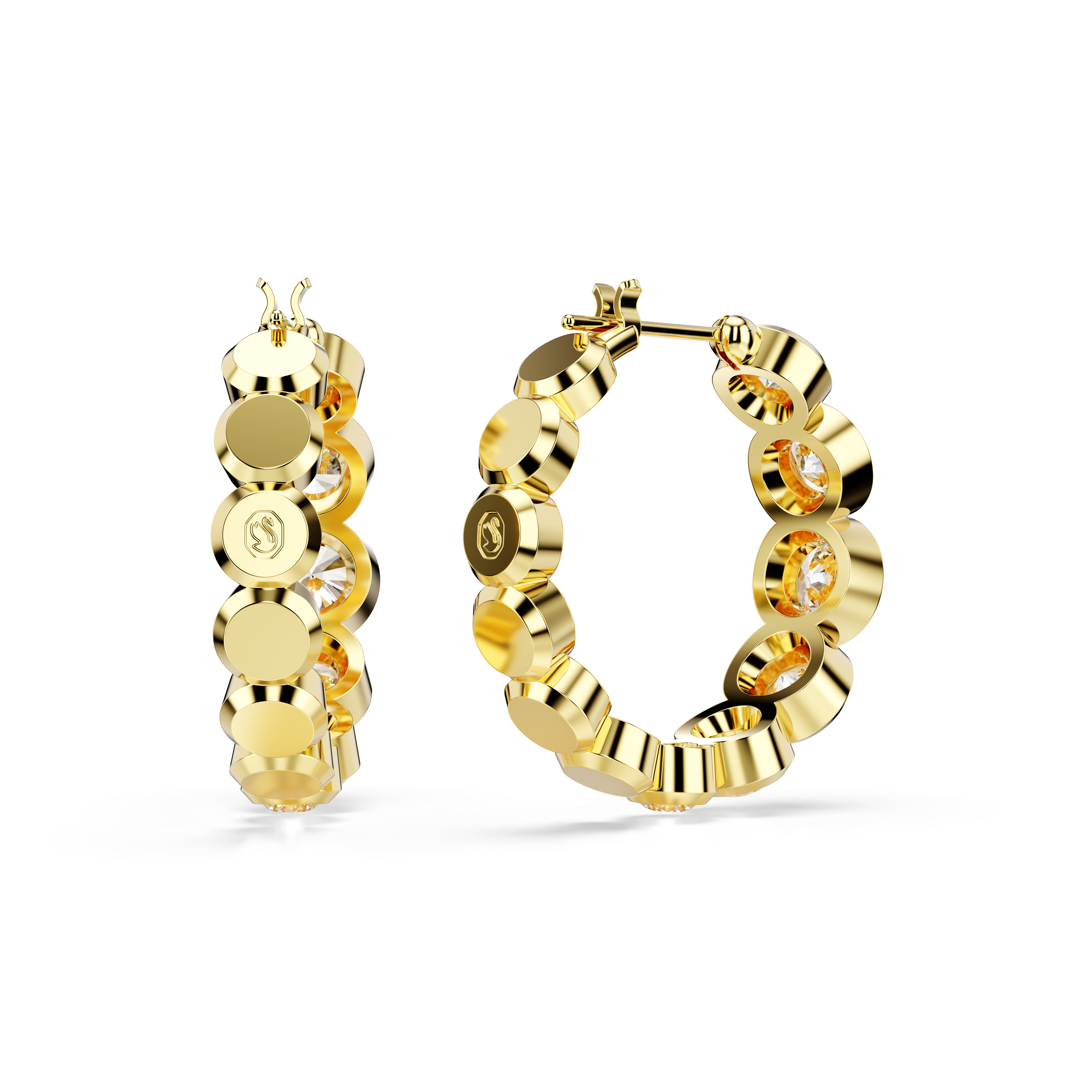 Swarovski Imber hoop earrings, Round cut, White, Gold-tone plated 5711483