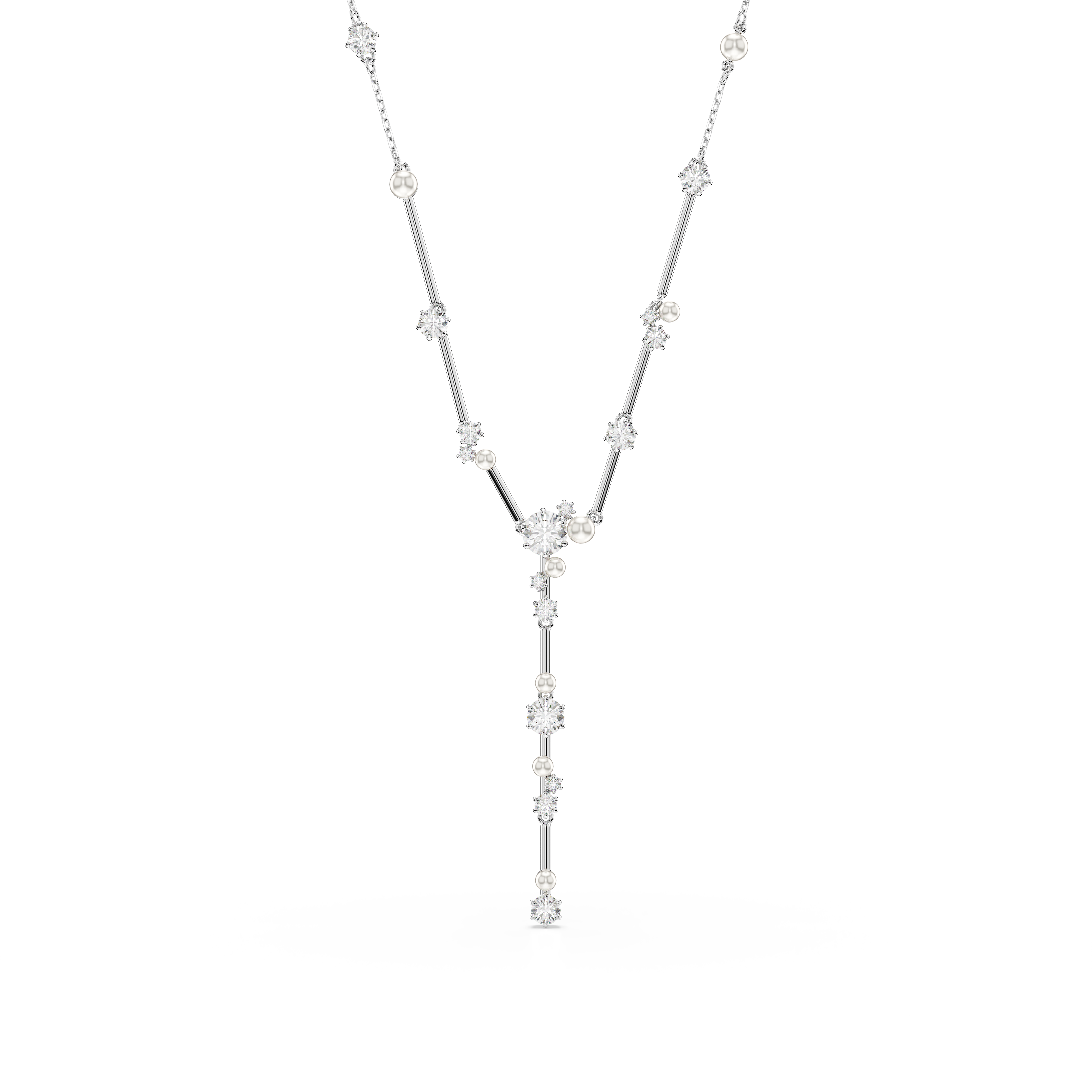 Swarovski Constella Y necklace, Crystal pearl, Round cuts, White, Rhodium plated 5711830