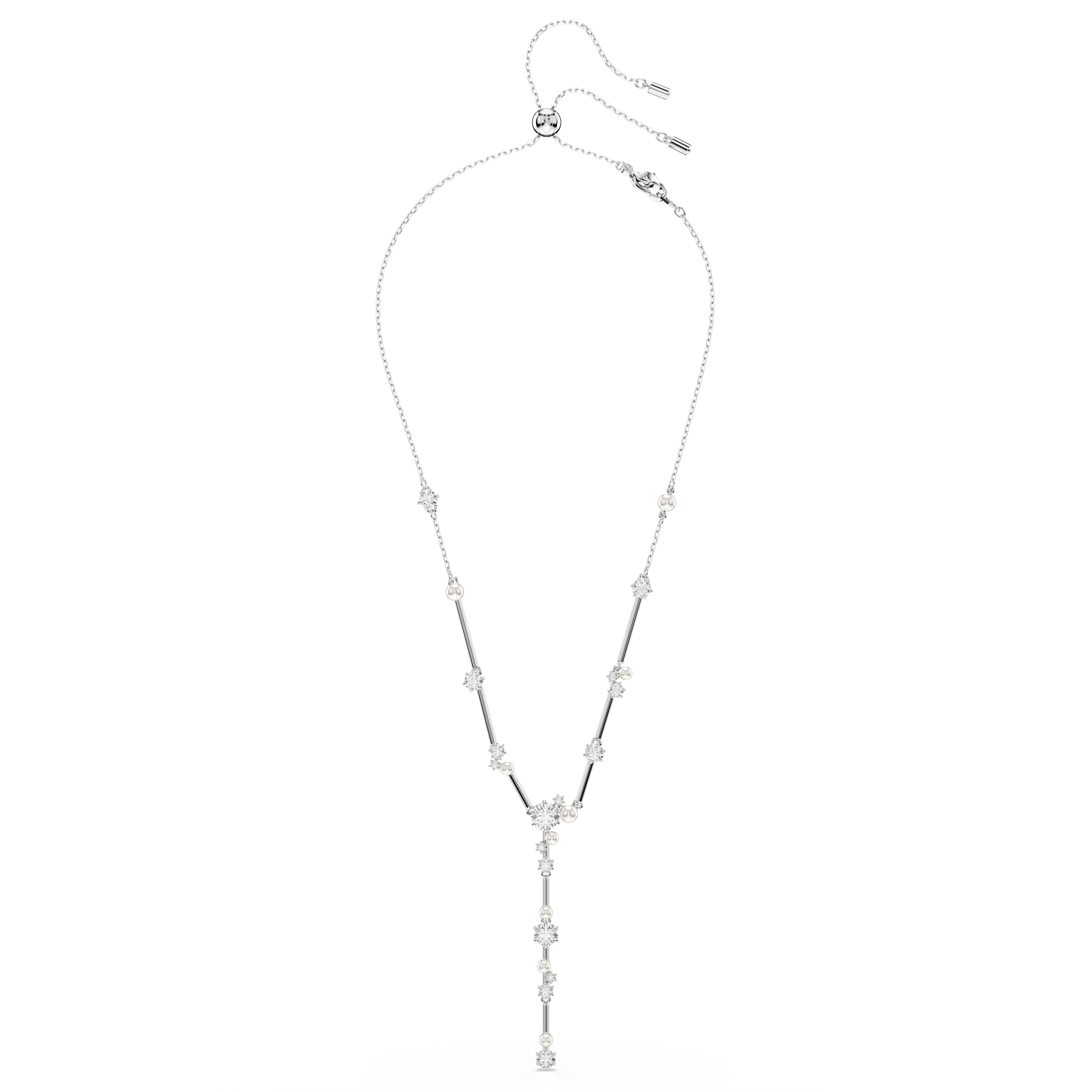 Swarovski Constella Y necklace, Crystal pearl, Round cuts, White, Rhodium plated 5711830