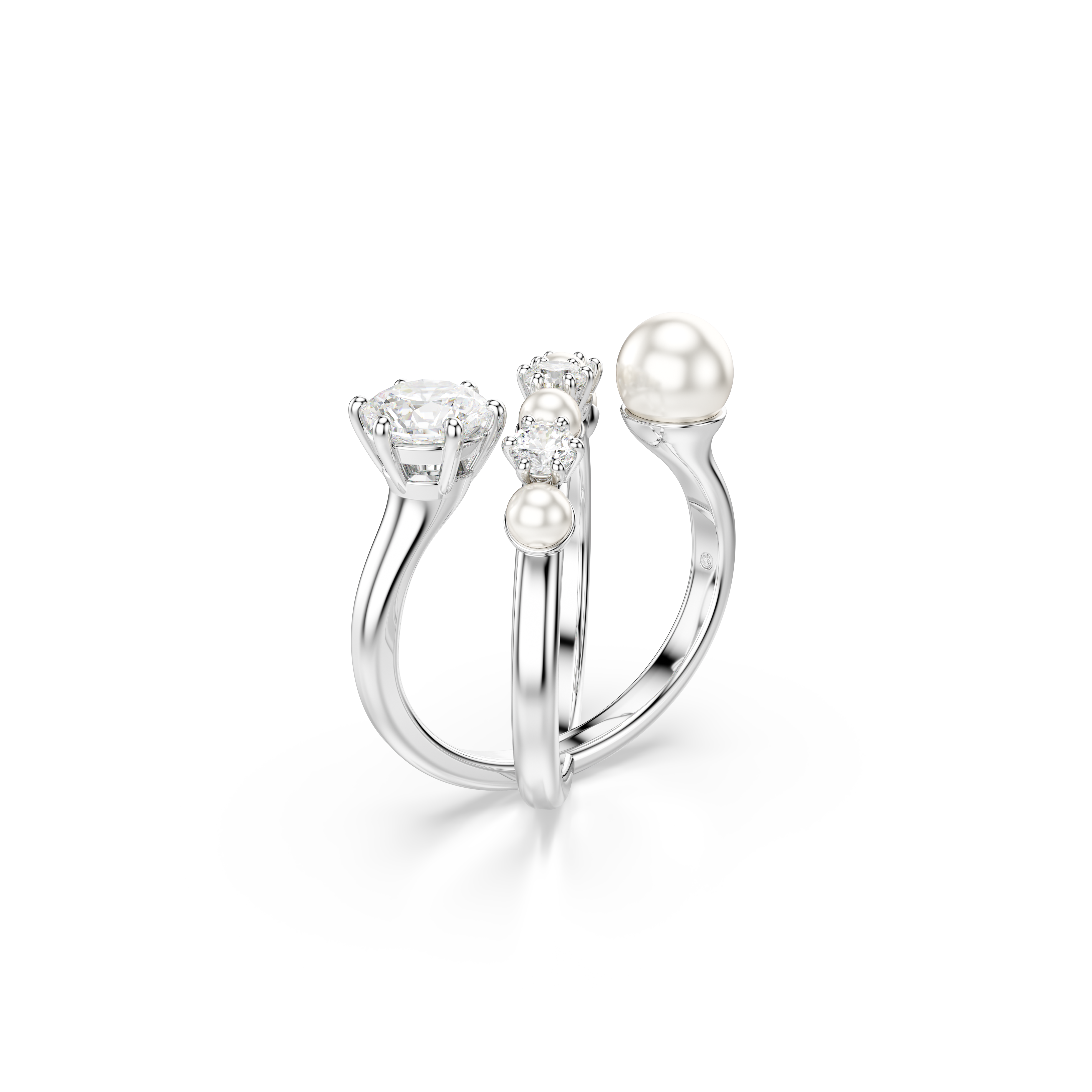 Swarovski Matrix cocktail ring, Crystal pearl, Round cut, White, Rhodium plated 5714375