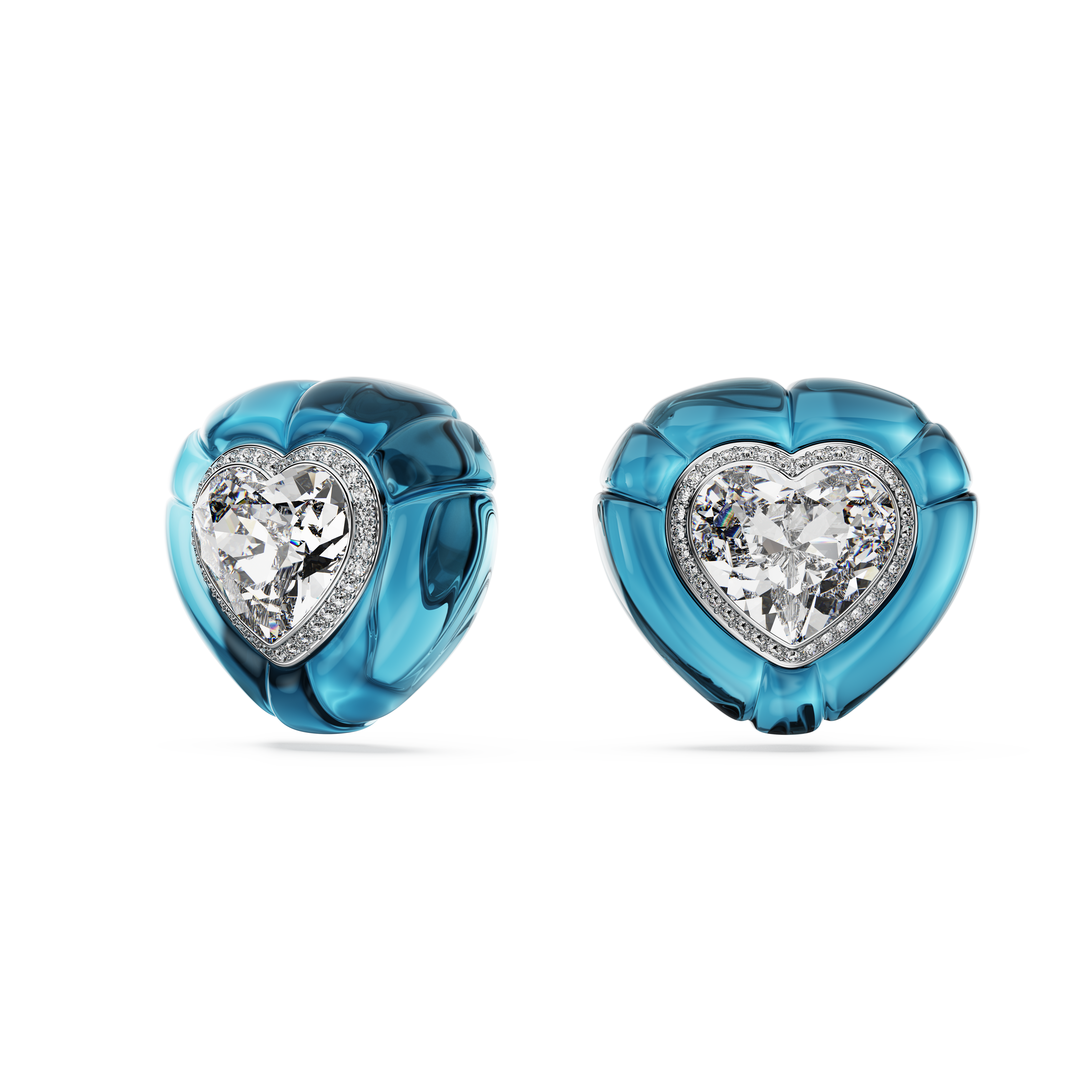 Swarovski Dulcis clip earrings, Heart cut, Pavé, Heart, Blue, Rhodium plated 5714385