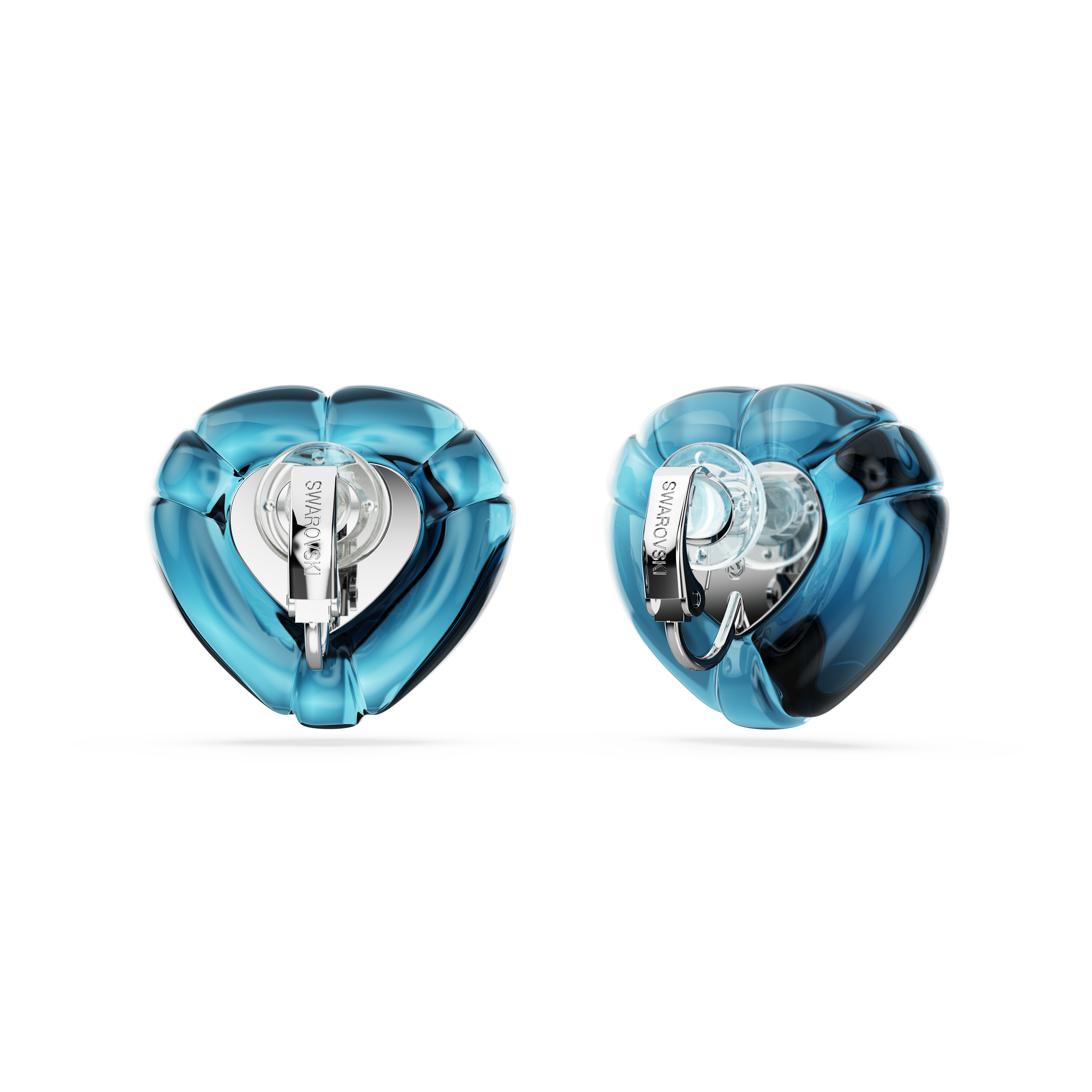Swarovski Dulcis clip earrings, Heart cut, Pavé, Heart, Blue, Rhodium plated 5714385