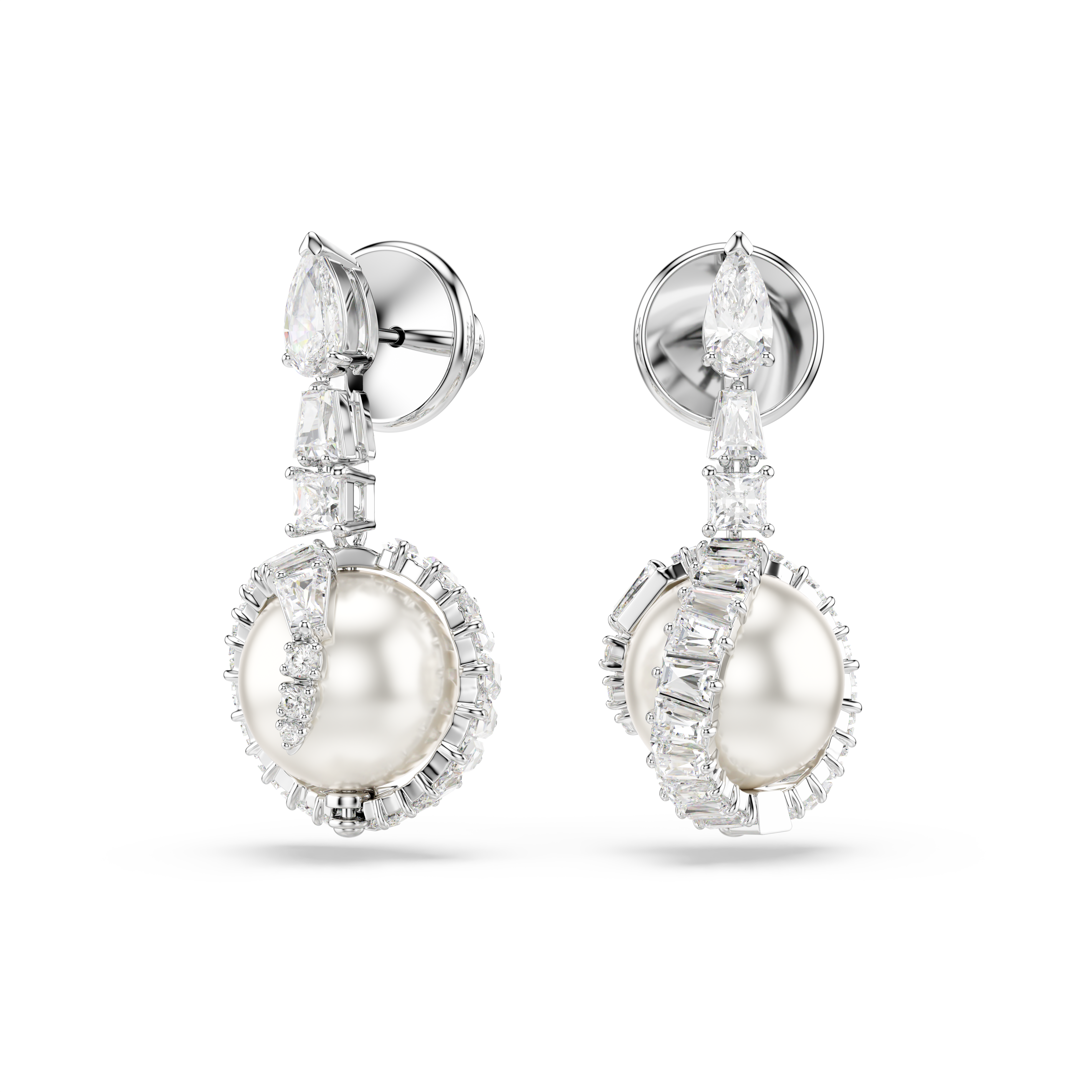 Swarovski Snake drop earrings, Crystal pearl, Mixed cuts, Year of the Snake, White, Rhodium plated 5714668