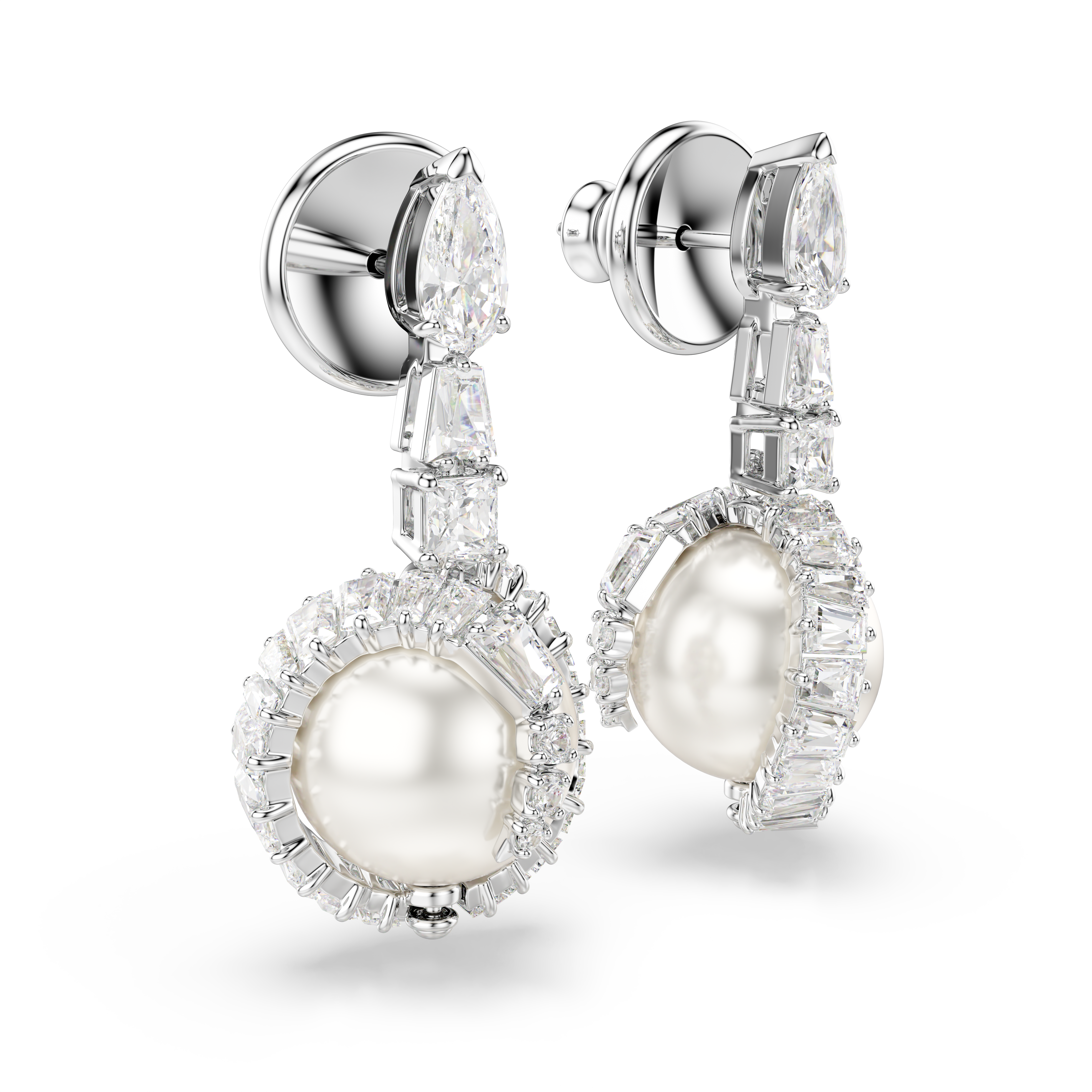 Swarovski Snake drop earrings, Crystal pearl, Mixed cuts, Year of the Snake, White, Rhodium plated 5714668