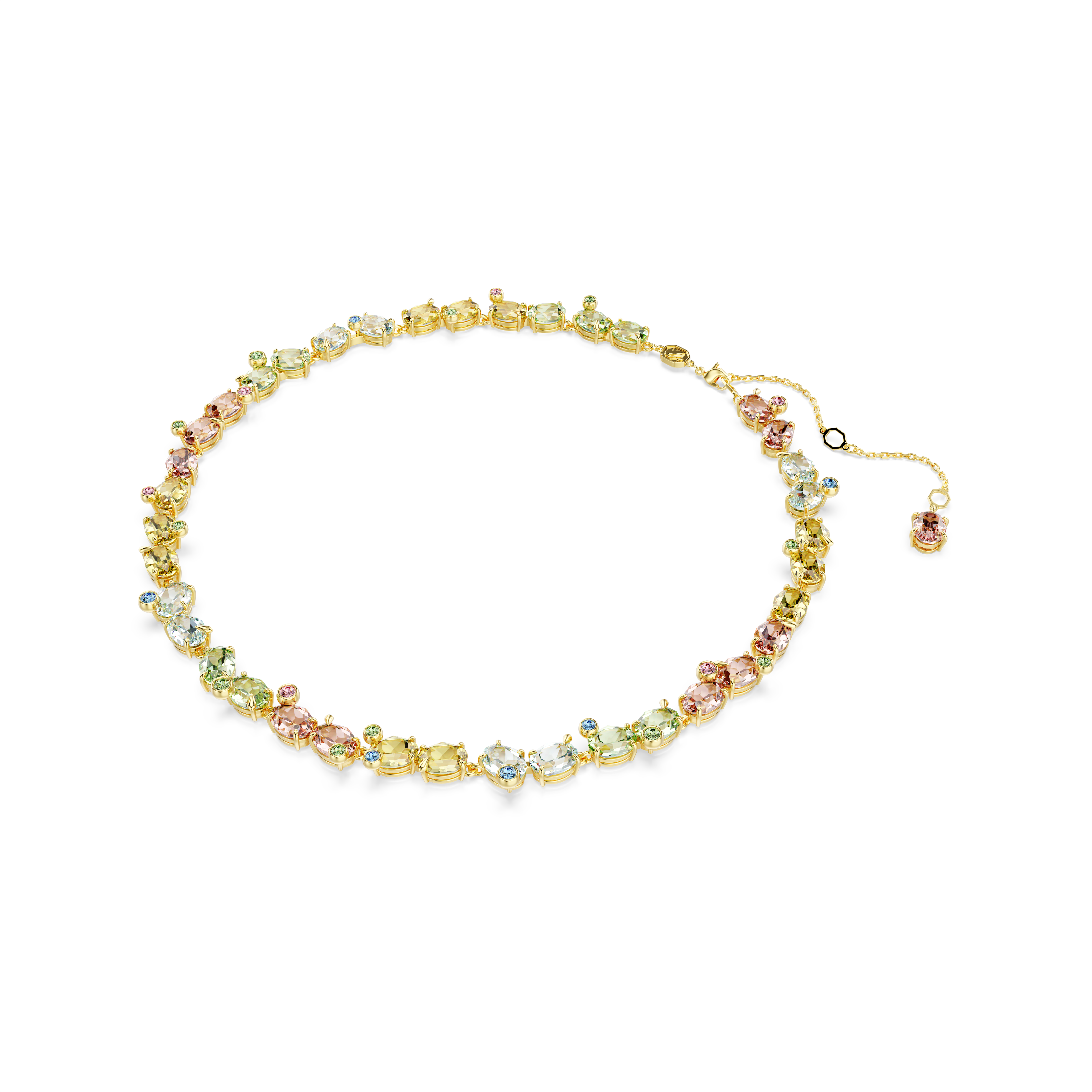 Swarovski Gema Tennis necklace, Mixed cuts, Multicolored, Gold-tone plated 5714836
