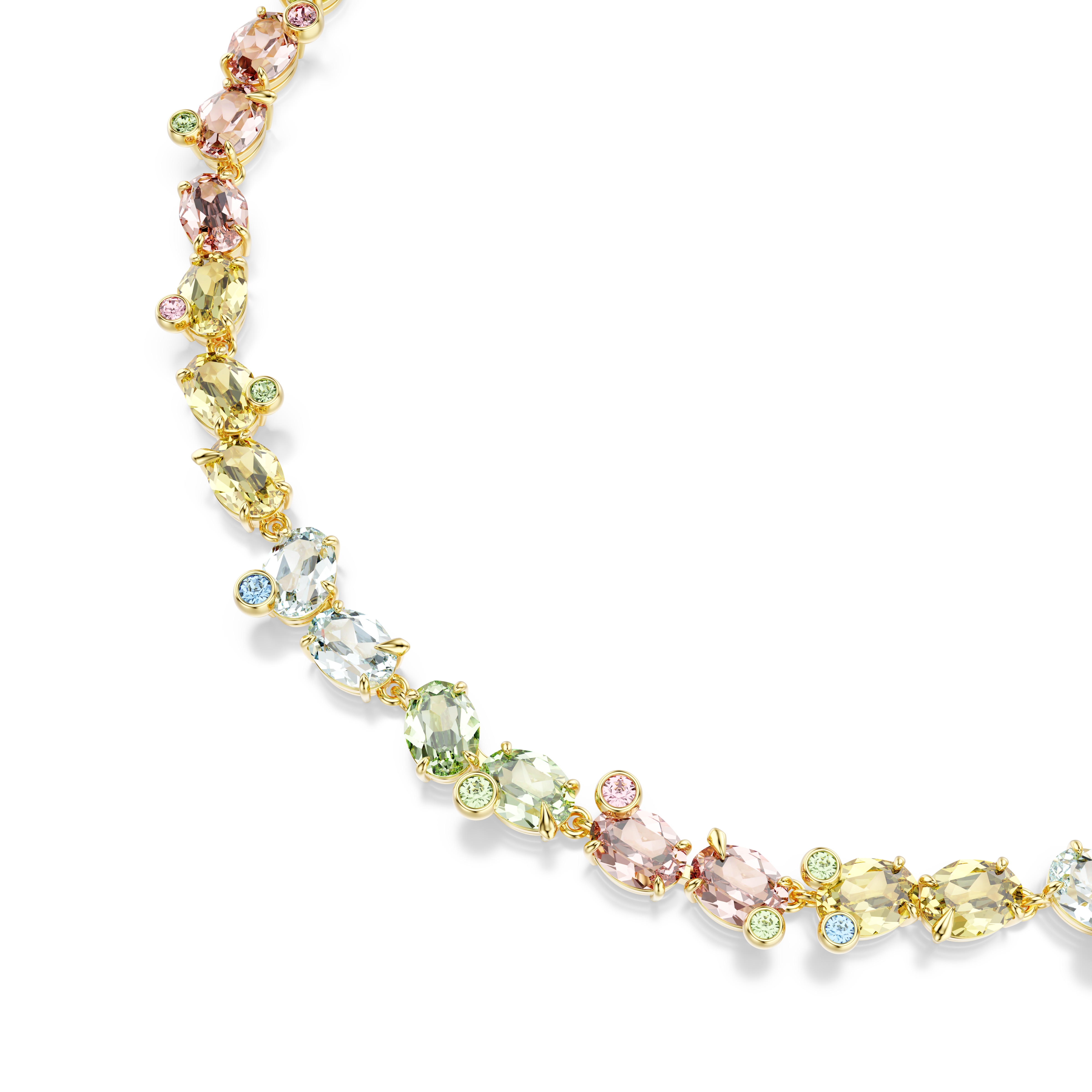 Swarovski Gema Tennis necklace, Mixed cuts, Multicolored, Gold-tone plated 5714836
