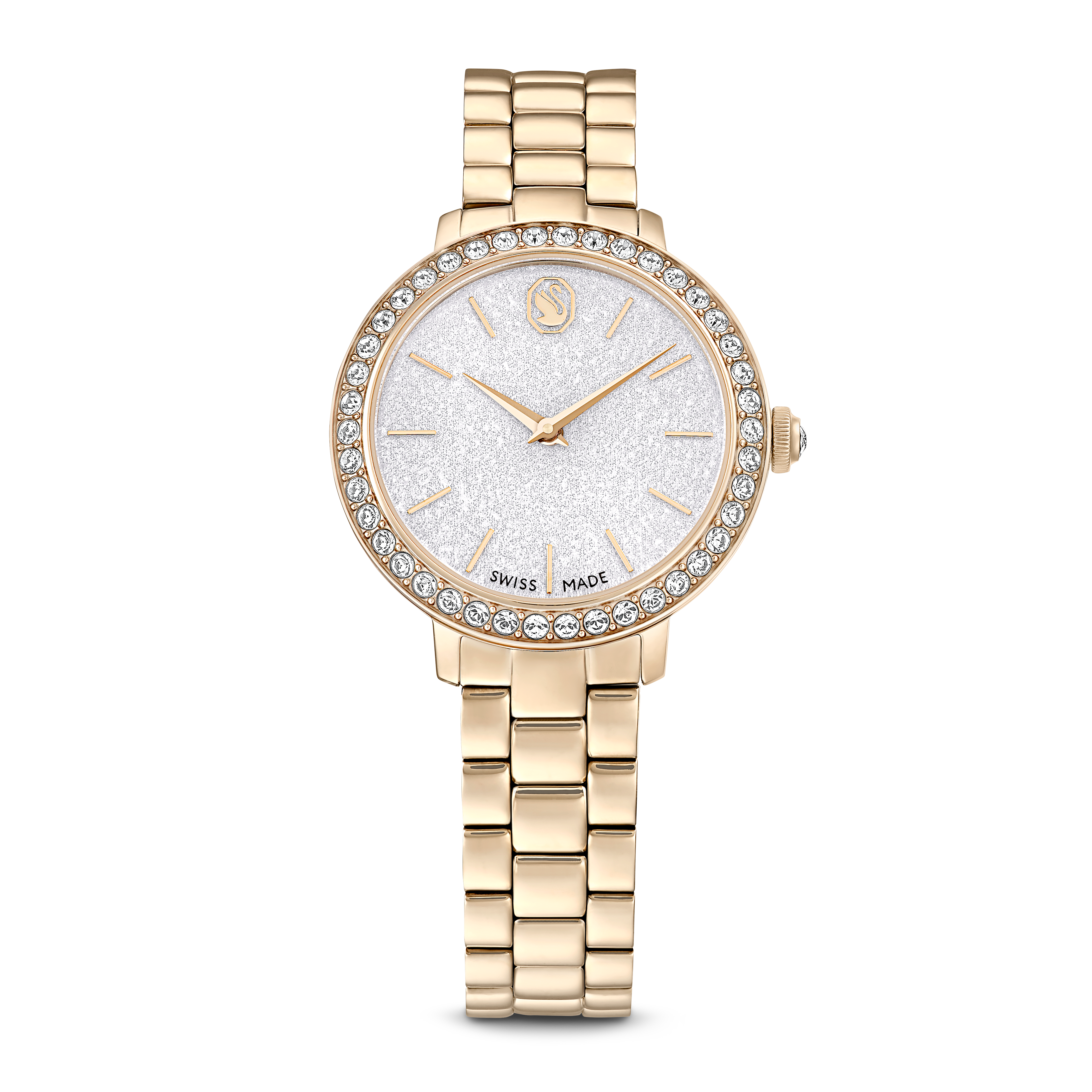 Swarovski Matrix 3-link watch, Swiss Made, Metal bracelet, Gold tone, Champagne gold-tone finish 5715026