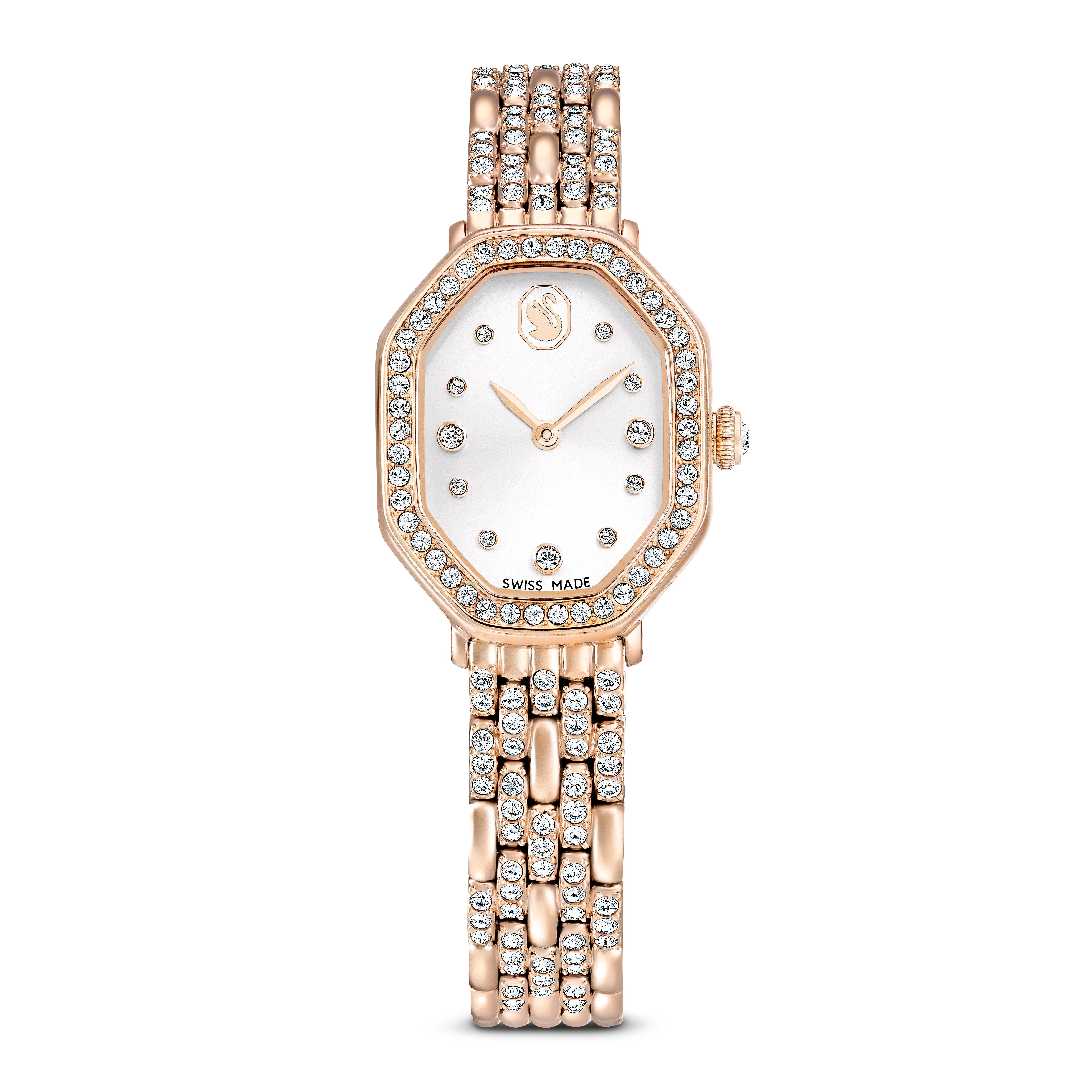 Swarovski Dextera octagon watch, Swiss Made, Metal bracelet, Gold tone, Rose gold-tone finish 5715517