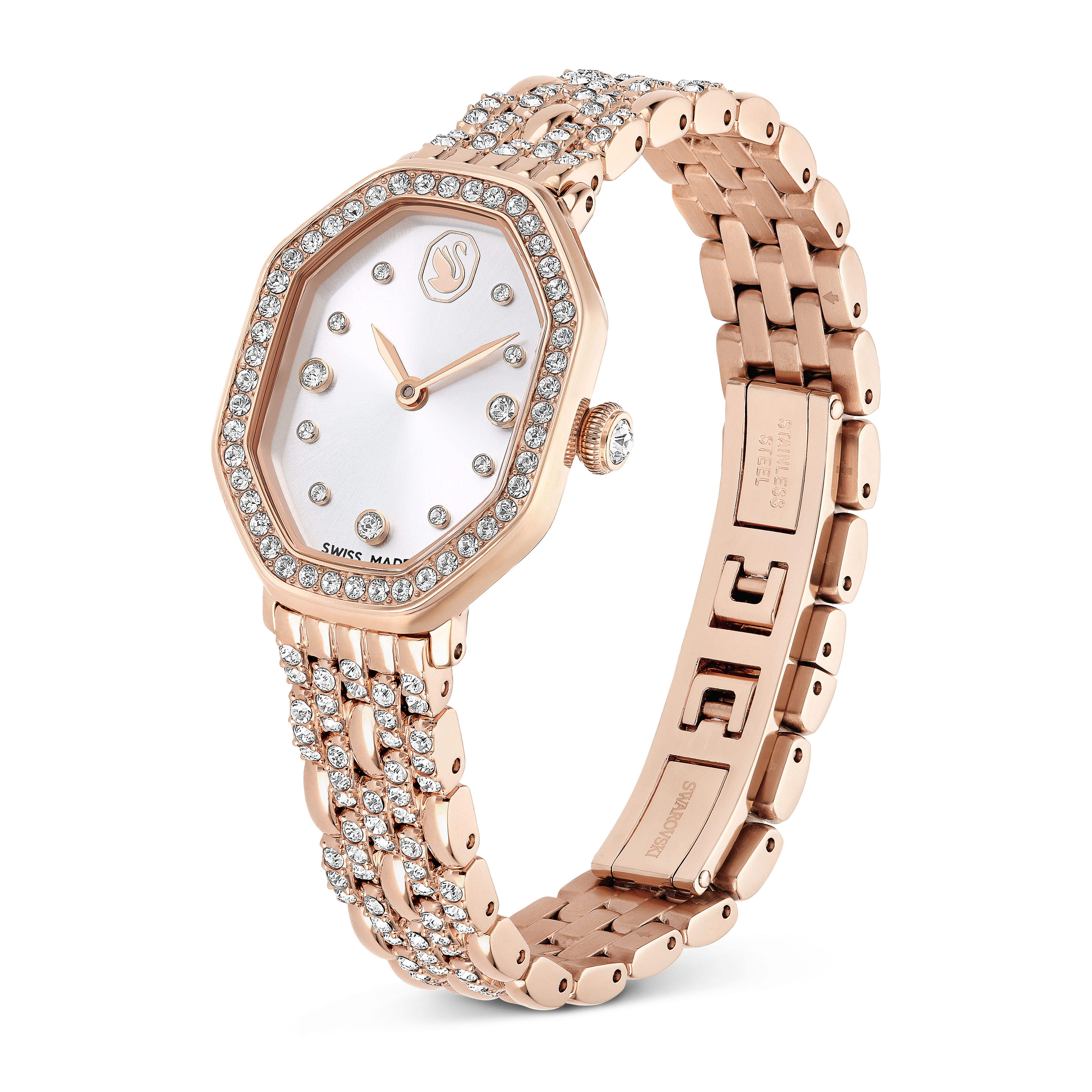Swarovski Dextera octagon watch, Swiss Made, Metal bracelet, Gold tone, Rose gold-tone finish 5715517