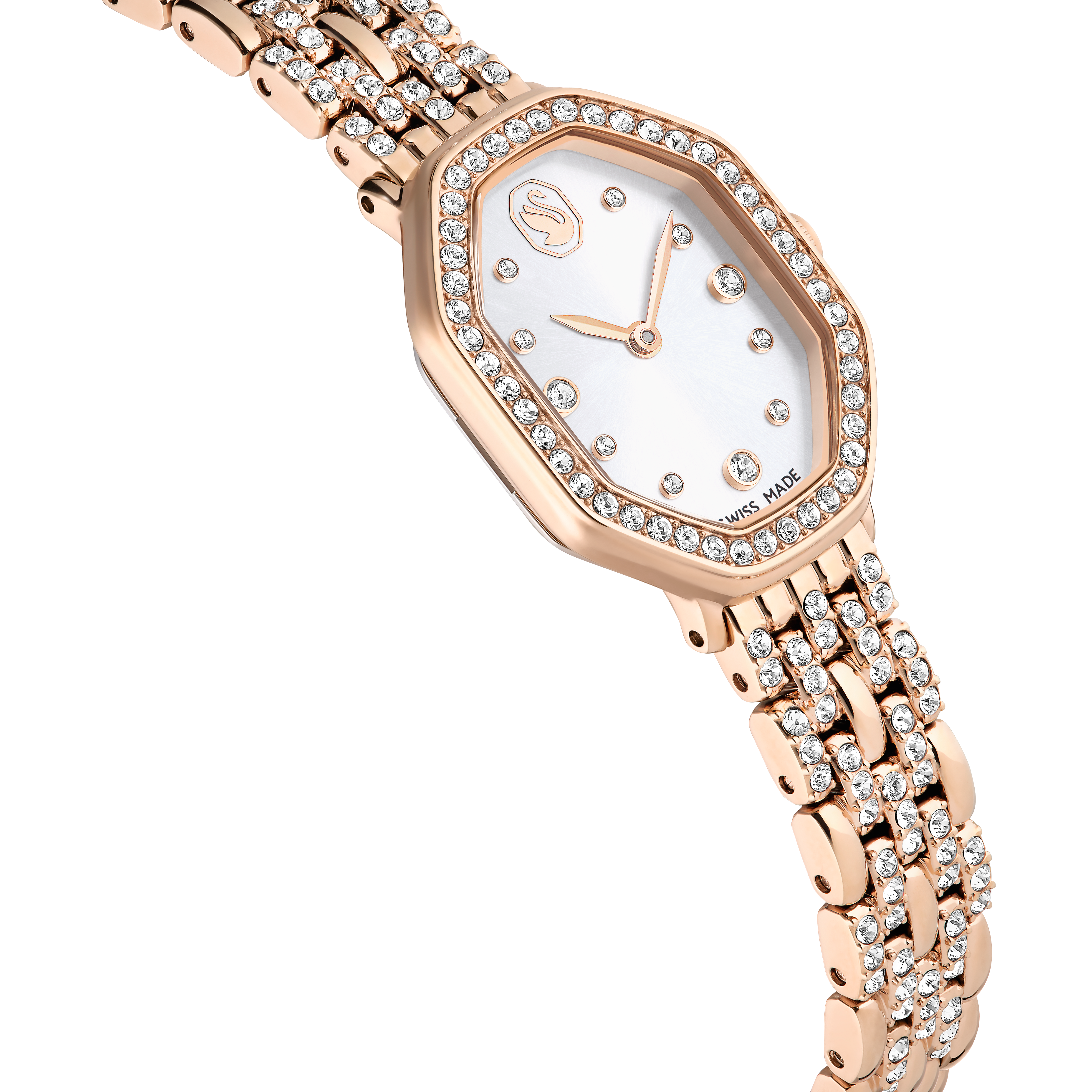 Swarovski Dextera octagon watch, Swiss Made, Metal bracelet, Gold tone, Rose gold-tone finish 5715517