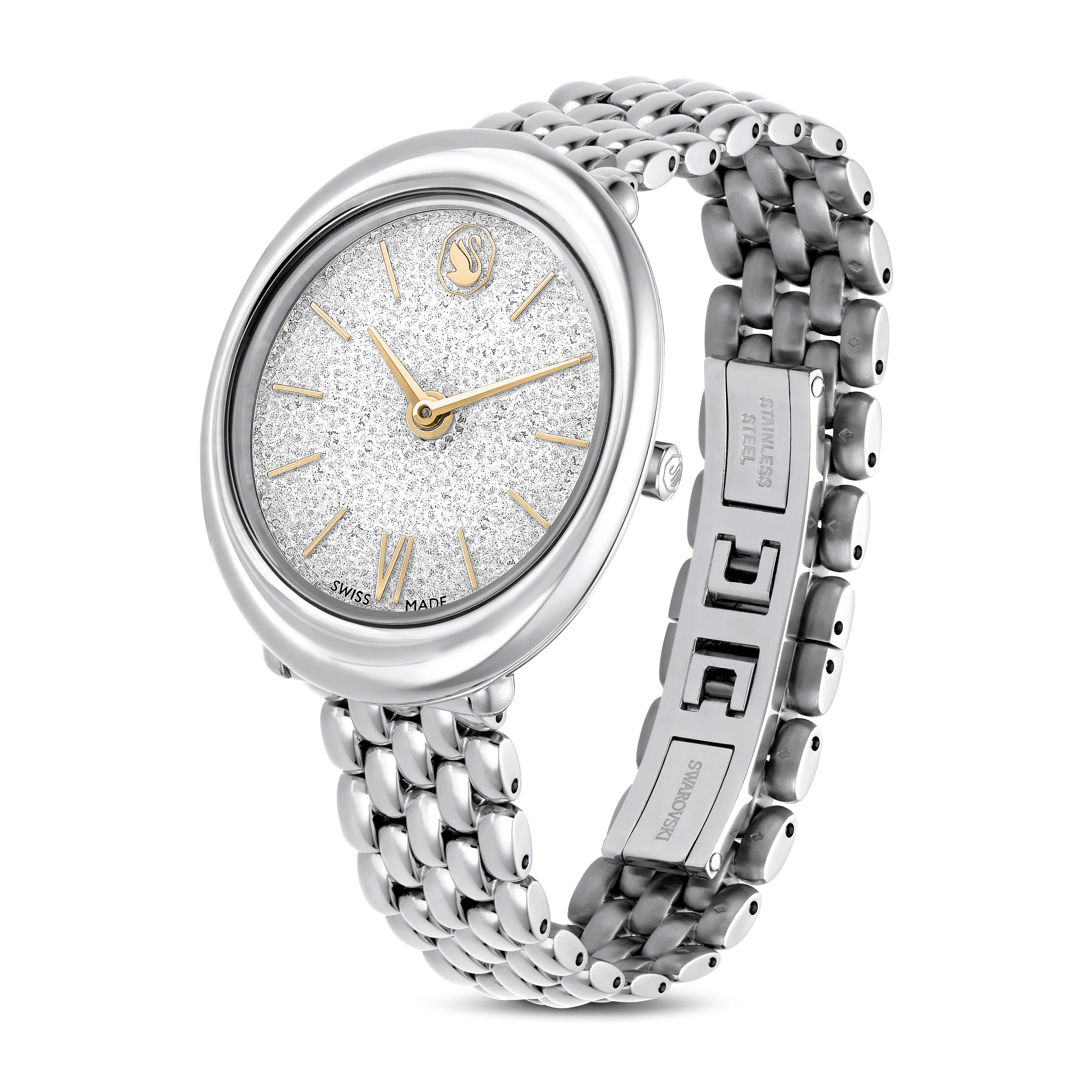 Swarovski Imber oval watch, Swiss Made, Metal bracelet, Silver tone, Stainless steel 5717590