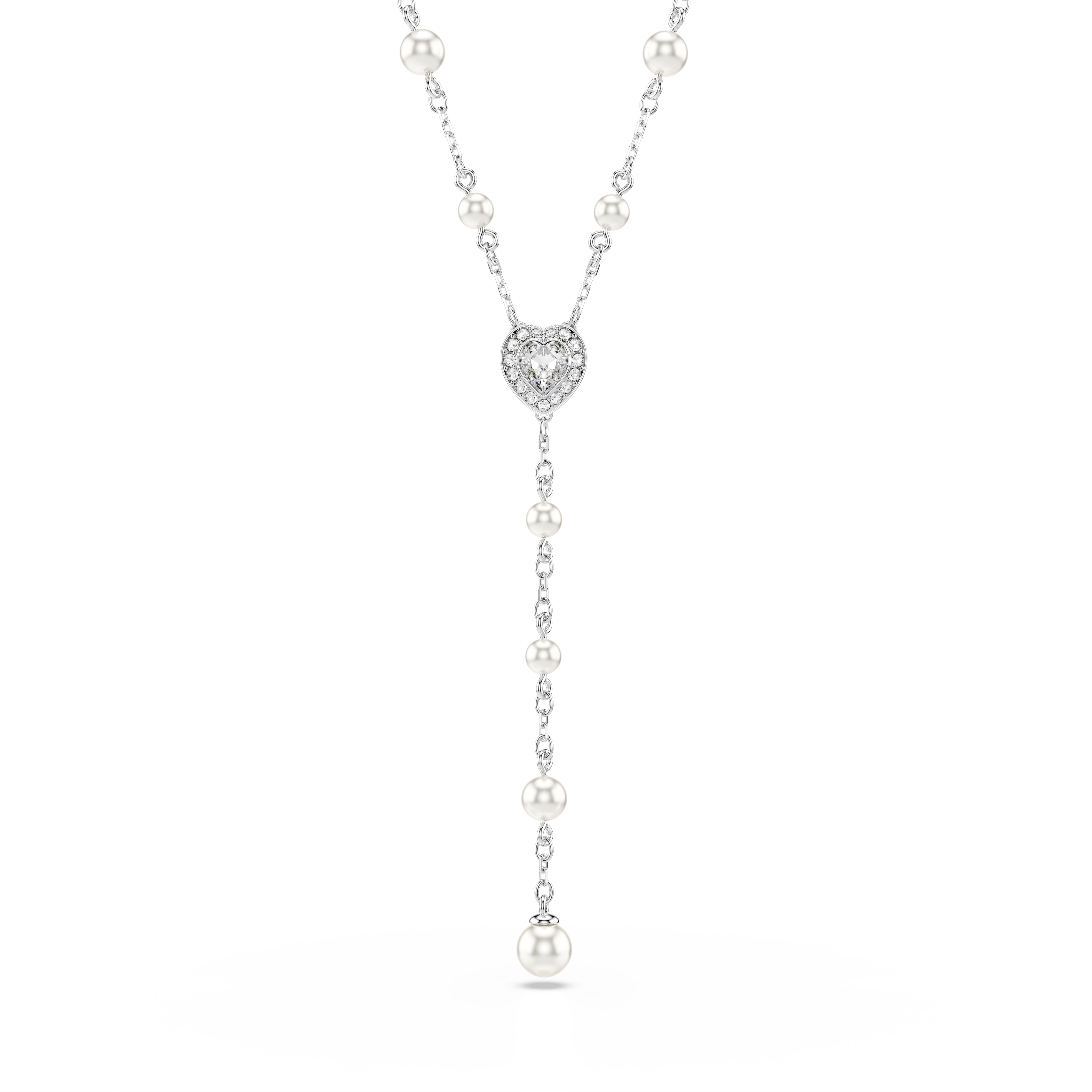 Swarovski Ariana Grande x Swarovski Y necklace, Mixed cuts, Crystal pearl, Heart, White, Rhodium plated 5720855